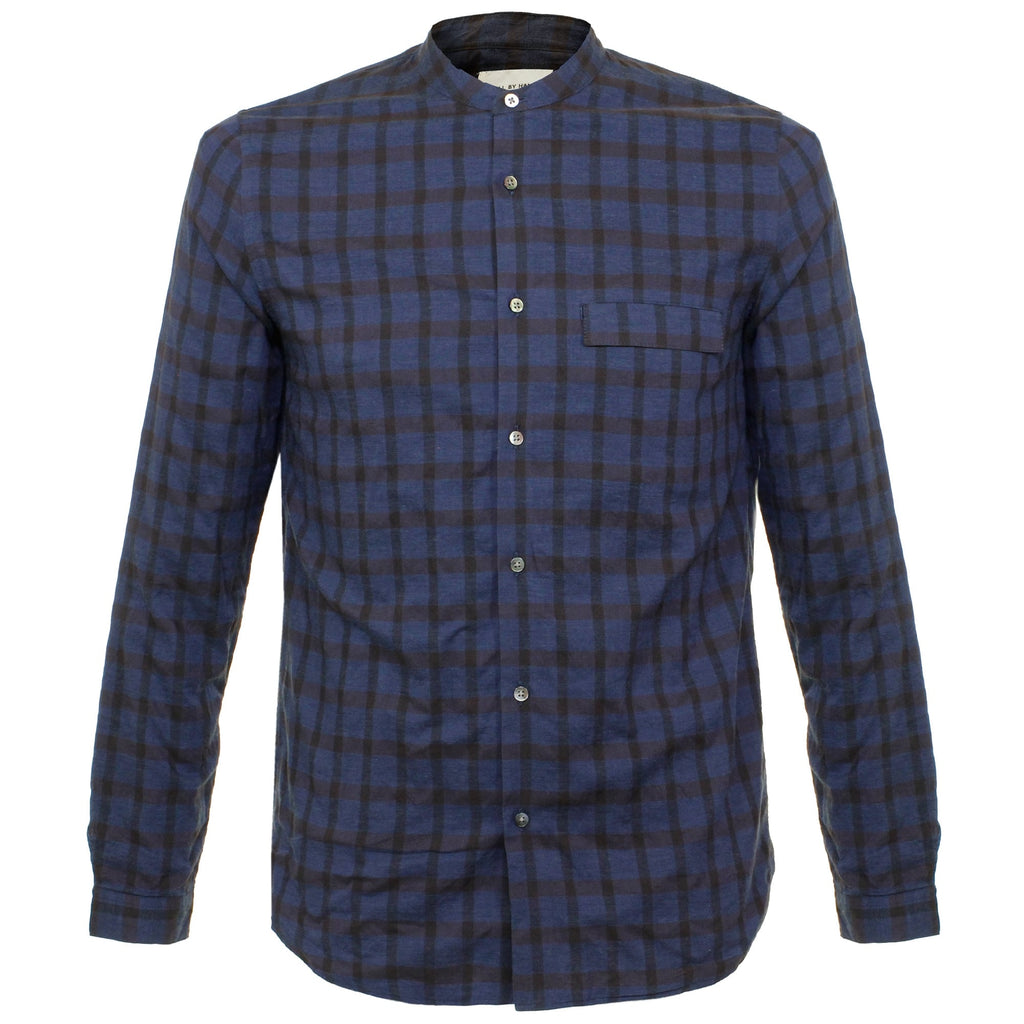 Still By Hand Granddad Check Navy Shirt SH0263OS