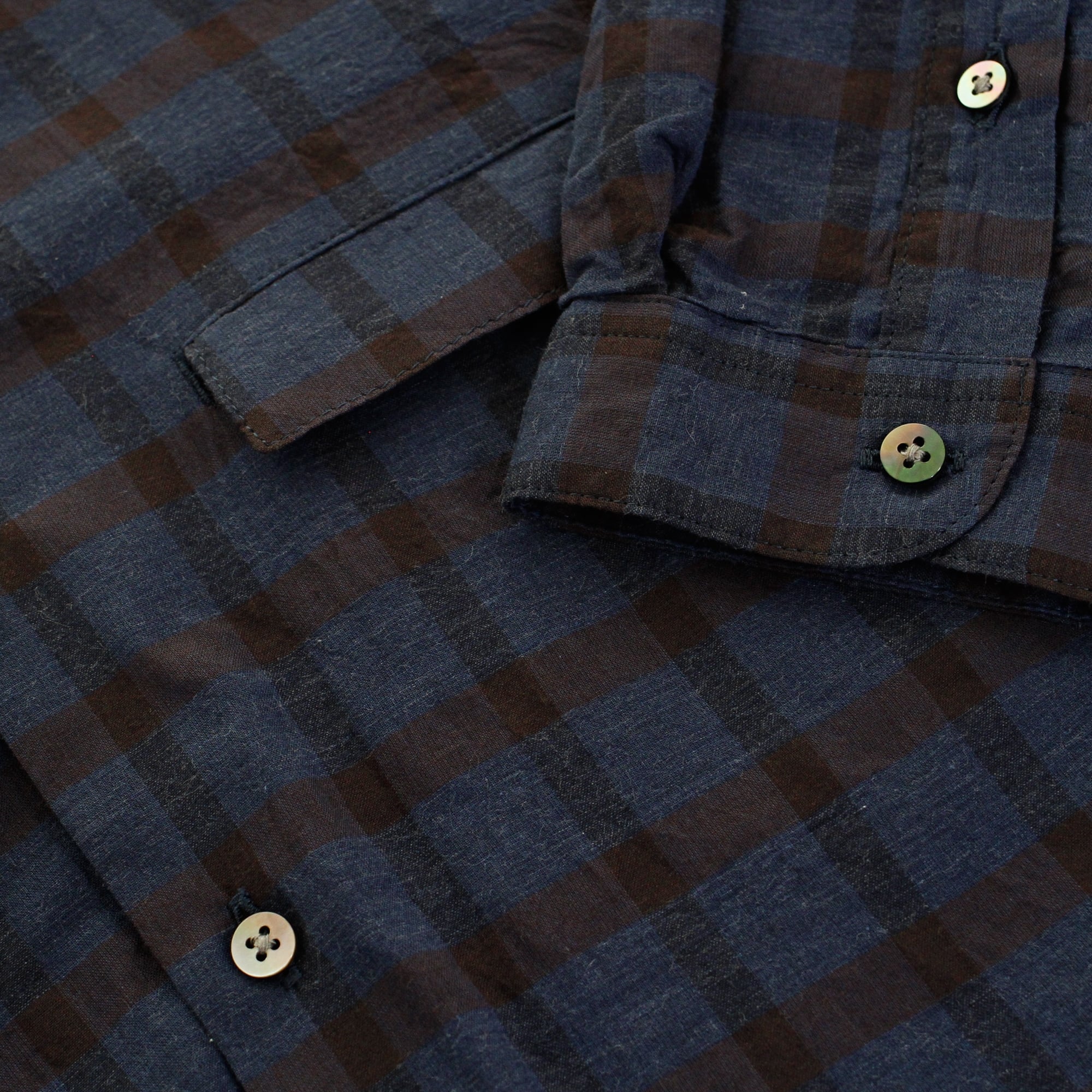 Still By Hand Granddad Check Navy Shirt SH0263OS