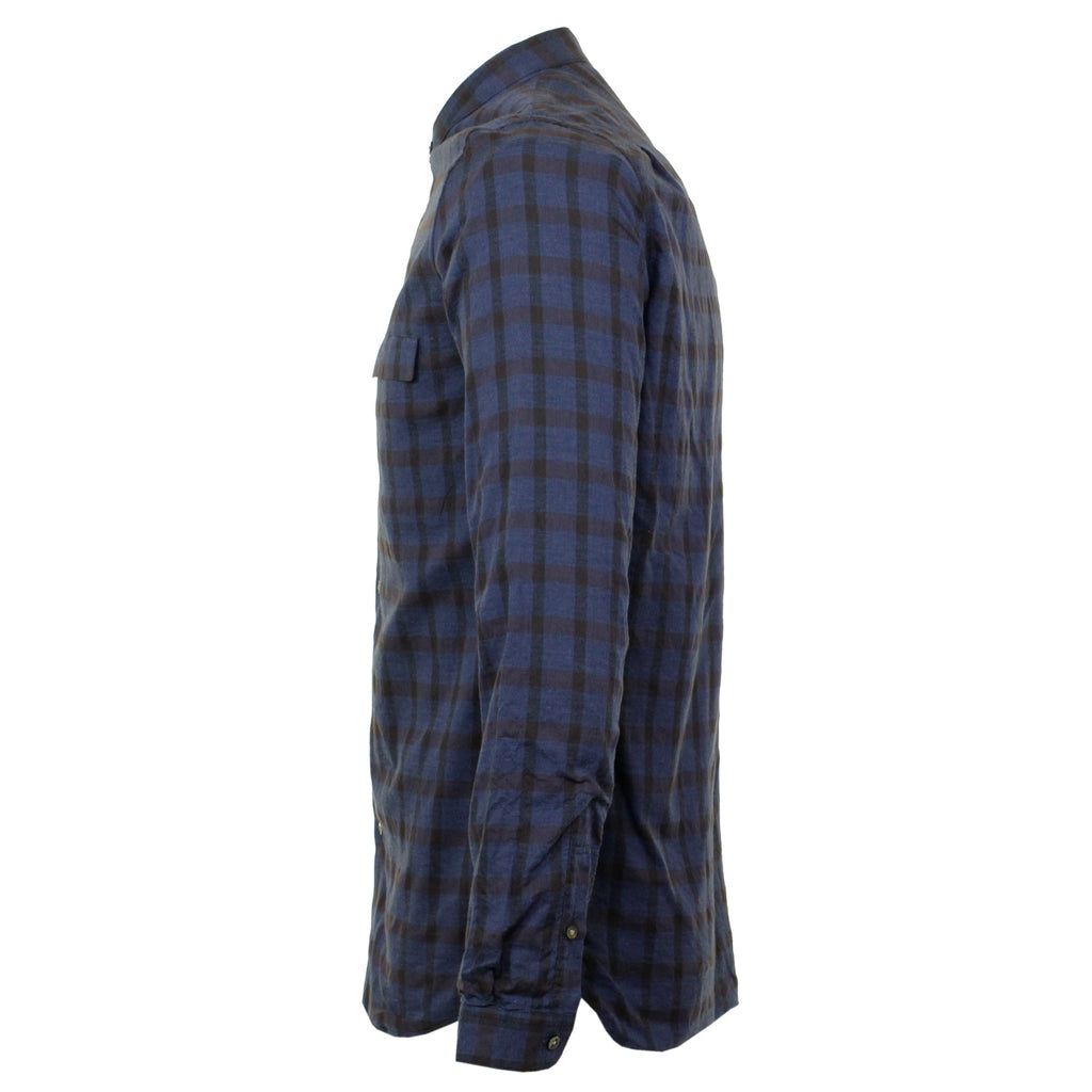 Still By Hand Granddad Check Navy Shirt SH0263OS