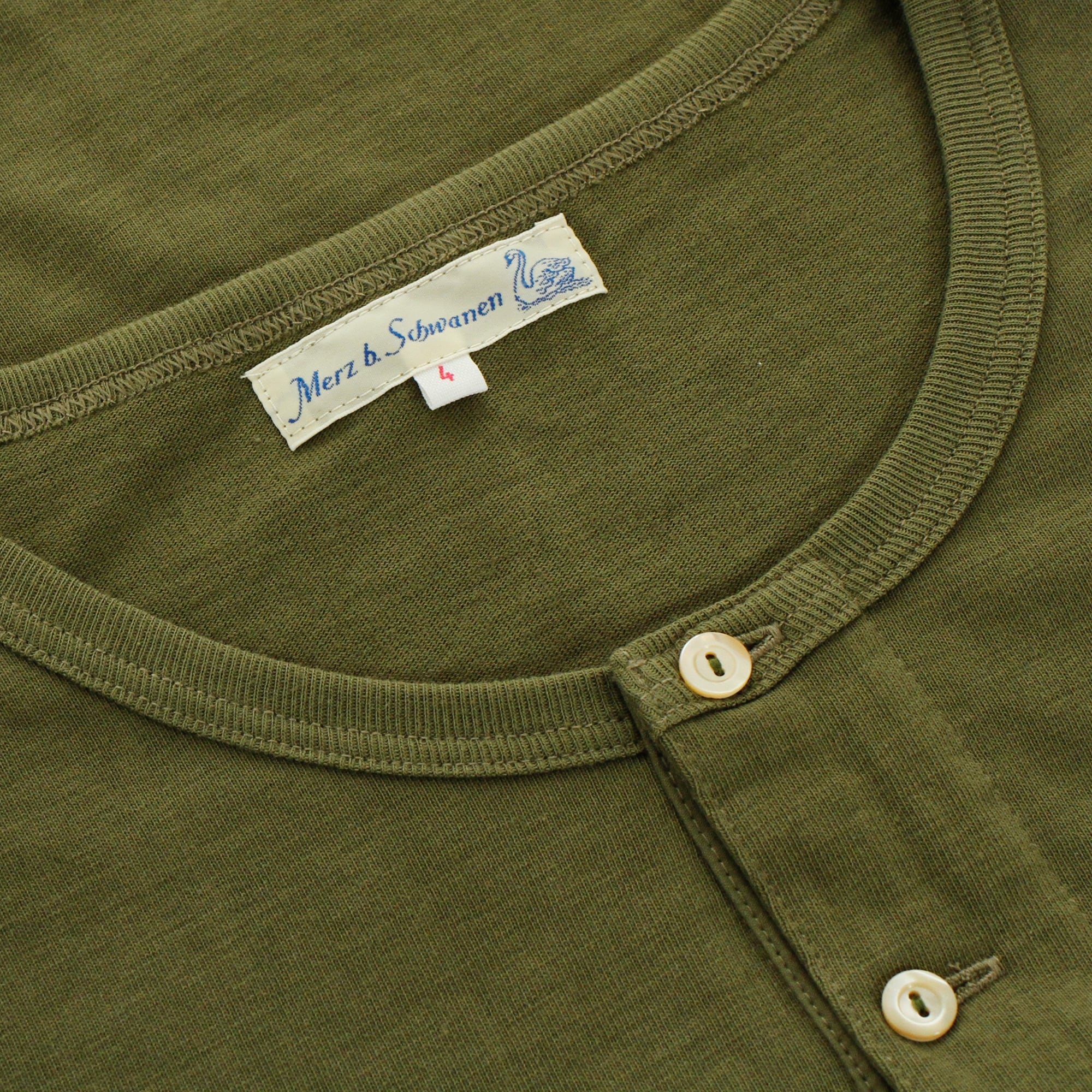 Merz B. Schwanen Button Facing Army Green Henley T-Shirt 206