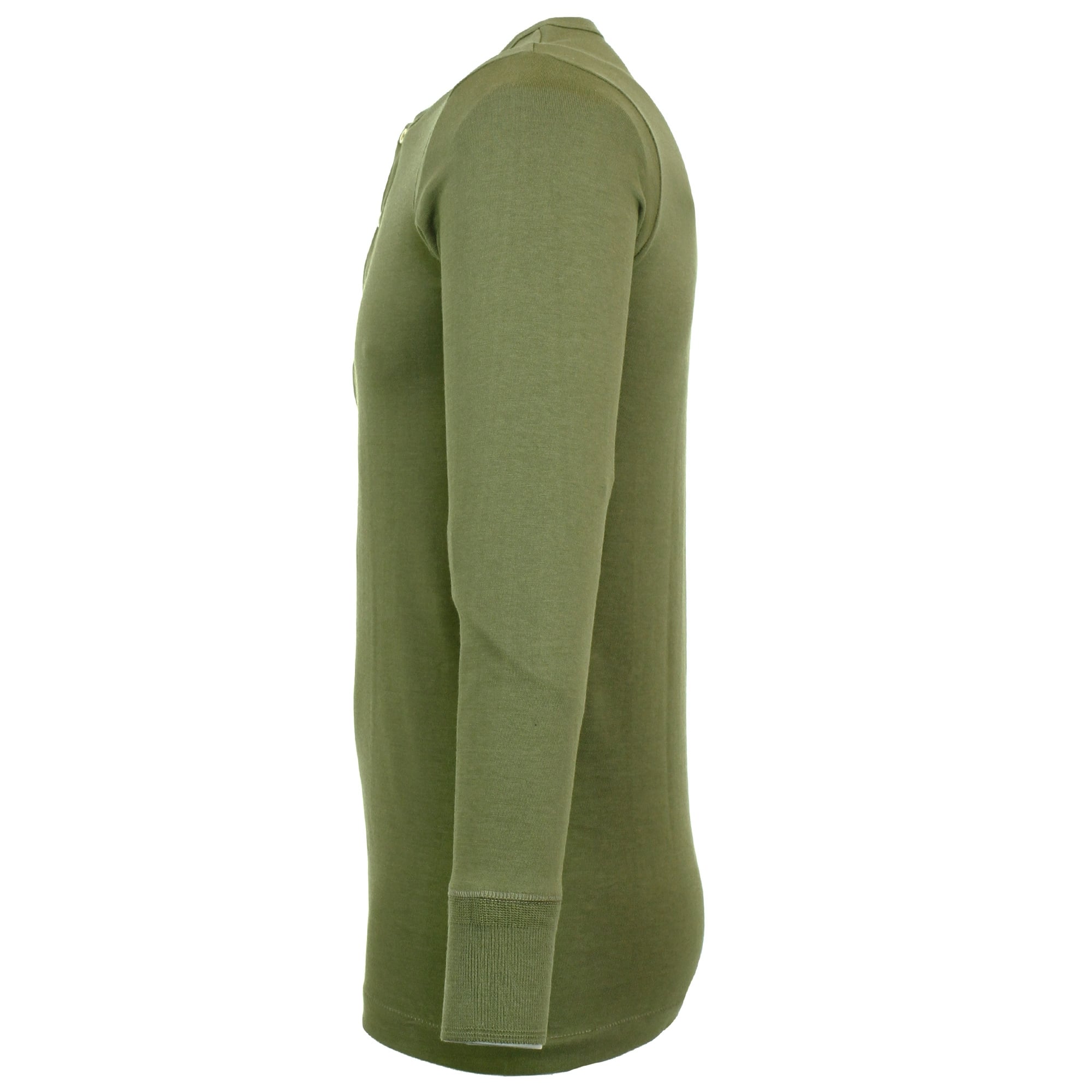 Merz B. Schwanen Button Facing Army Green Henley T-Shirt 206