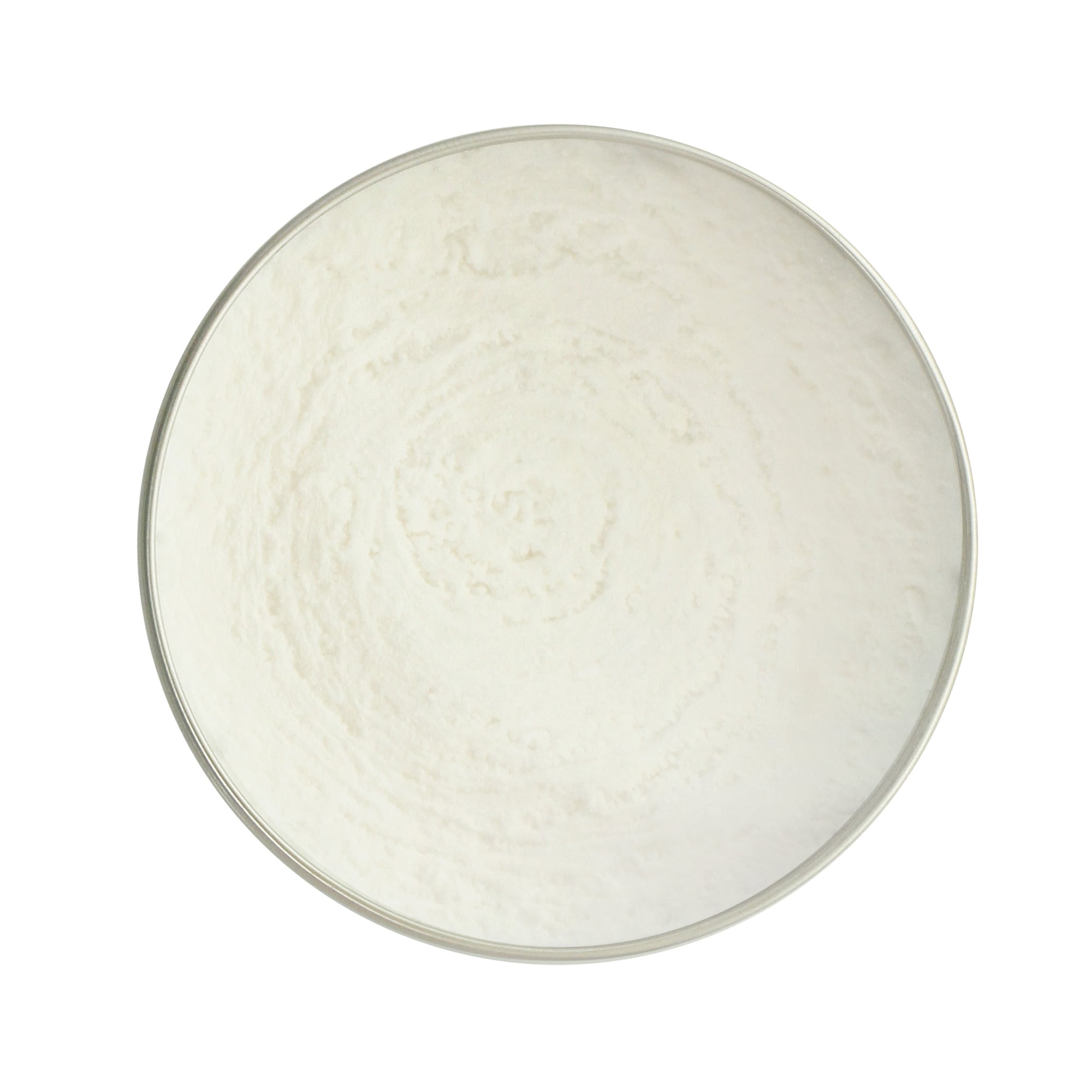 A round, shallow, cream-coloured plate with a textured surface.