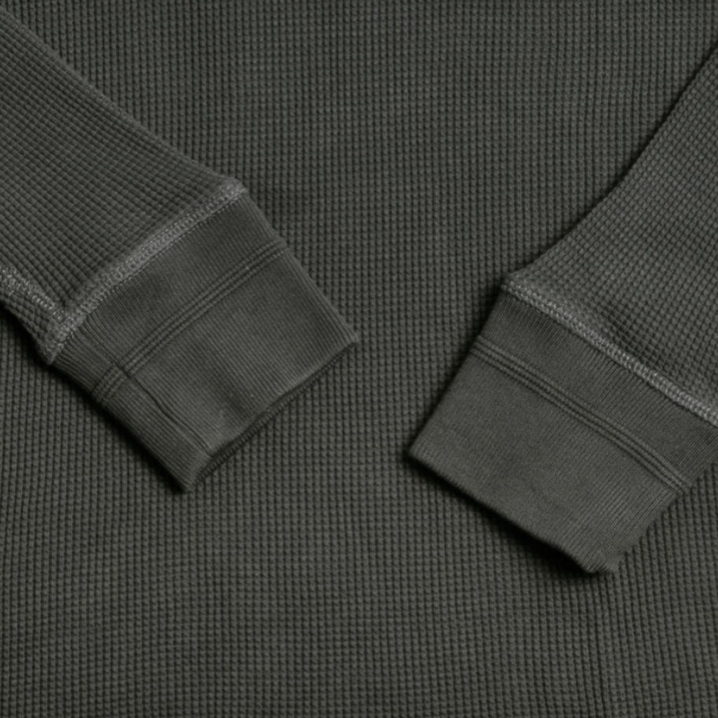 Heimat Henley Cotton Waffle Henley Polo - Military Green