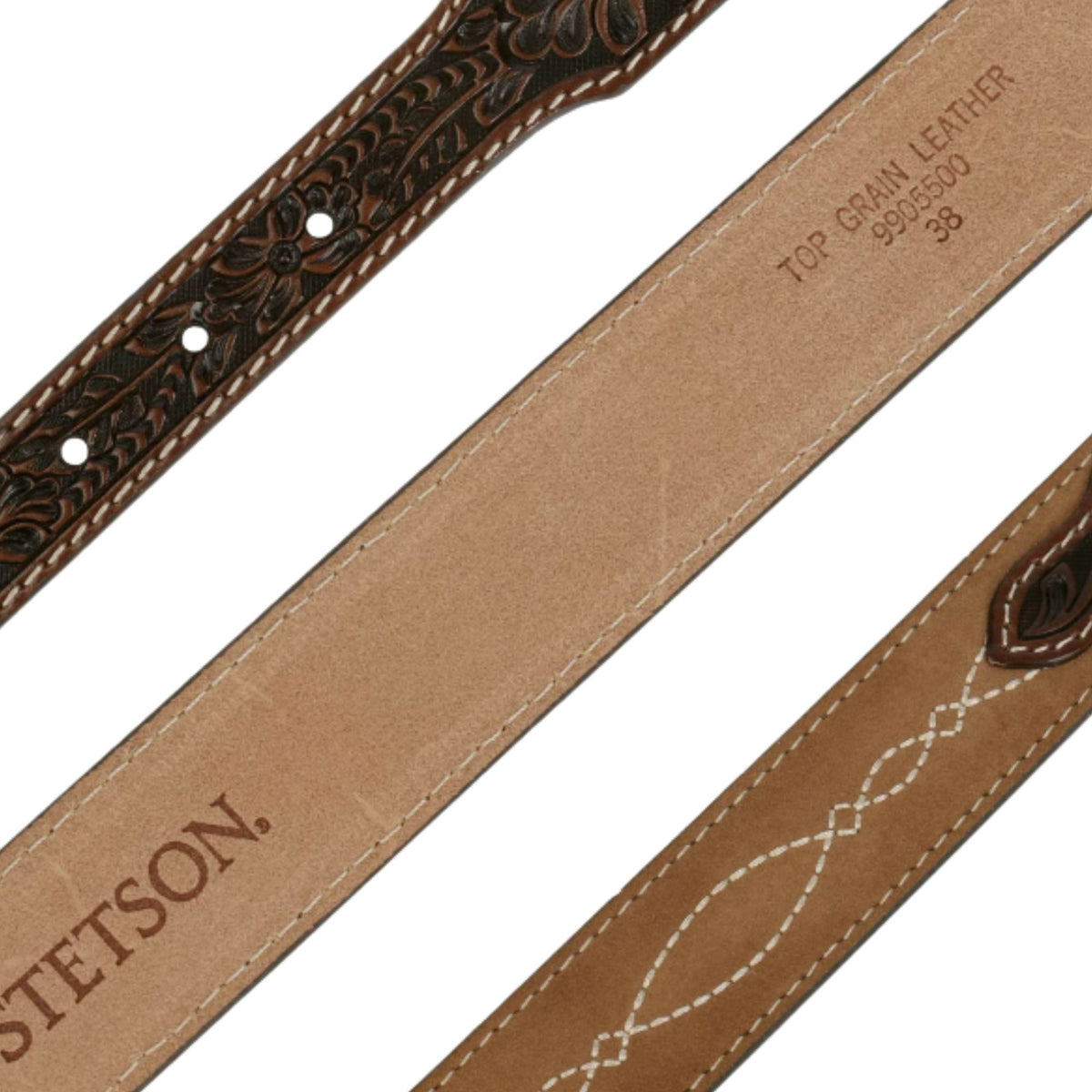 Stetson Hats Tooled Tapered Leather Belt - Brown