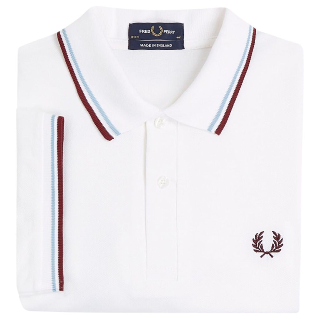 Fred Perry Reissues Made In England M12 Twin Tipped Polo - White/Ice/Maroon