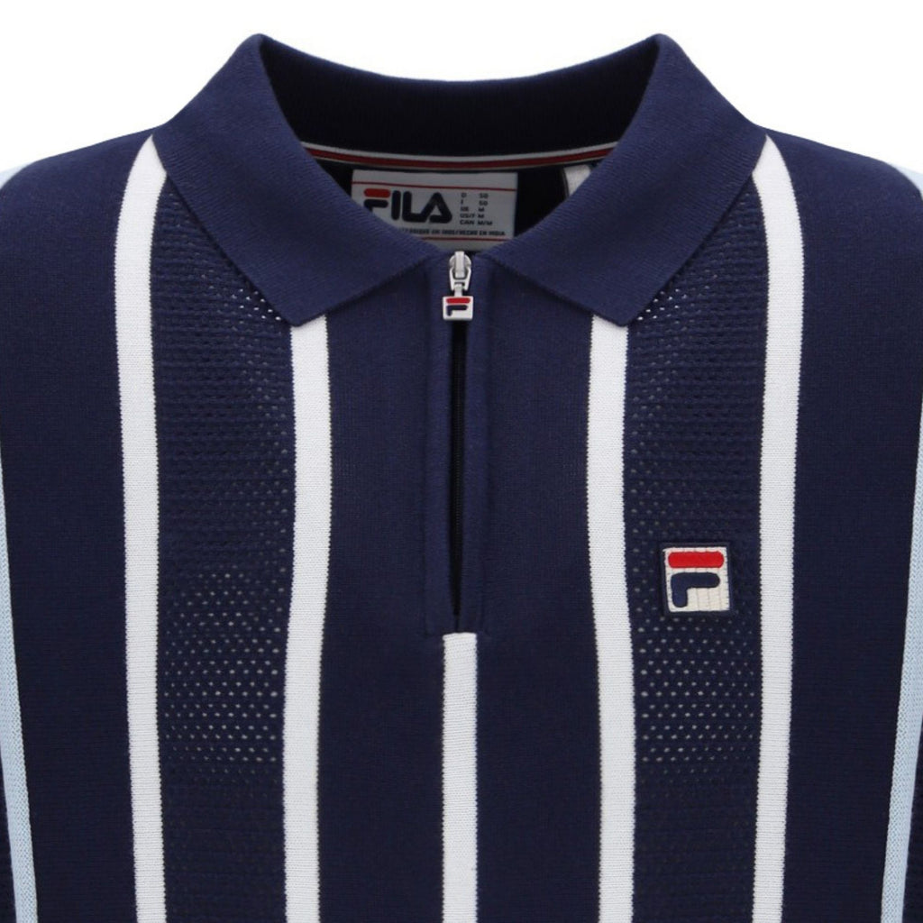 Fila Vintage Giorgio Crochet Patchwork Knitted Polo Shirt - Fila Navy