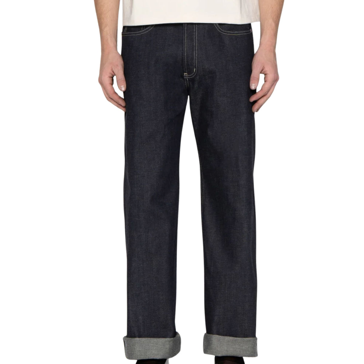 Naked and Famous Denim Strong Guy Fox Fibre Green Weft - Indigo