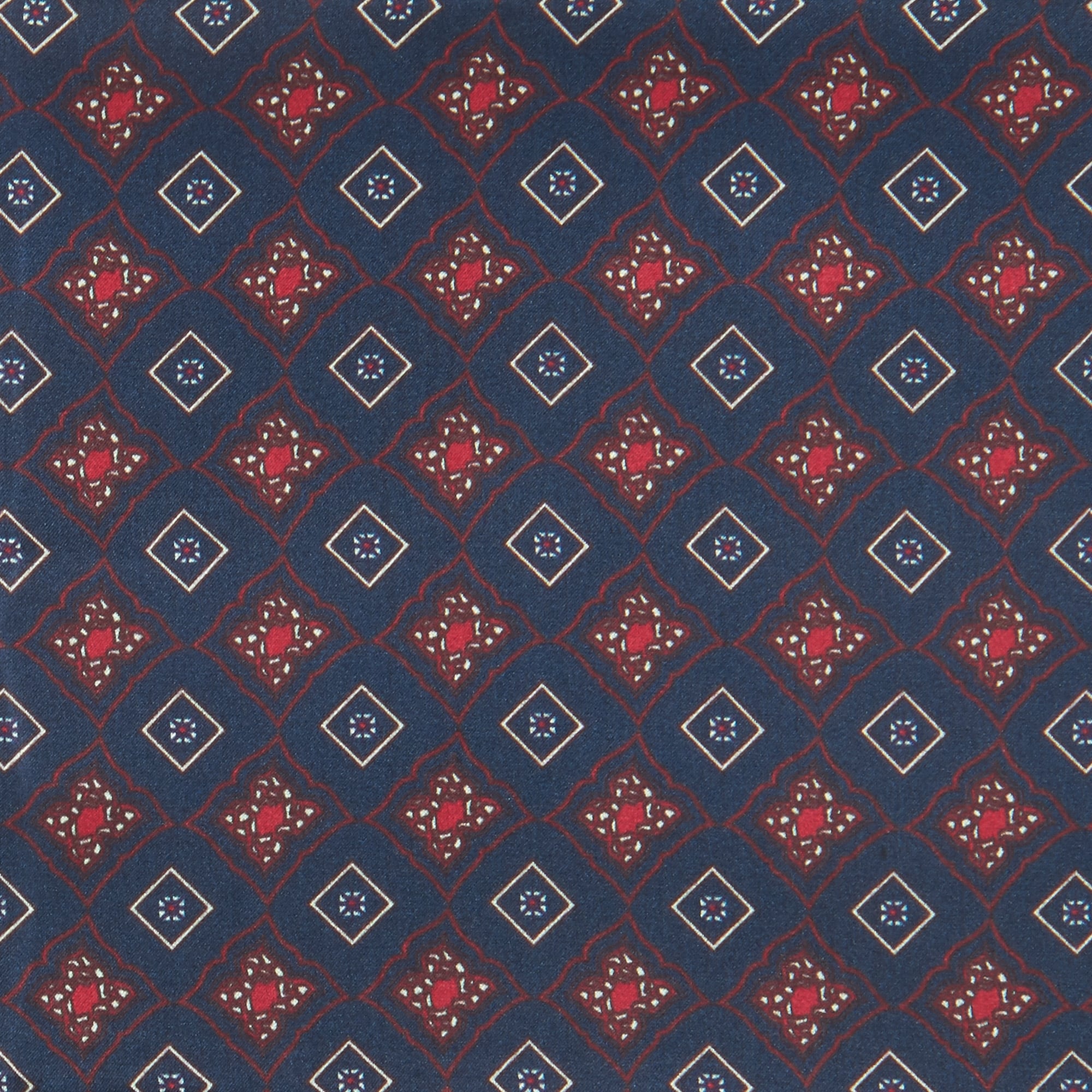 Navy Diamond Tile Silk Pocket Square