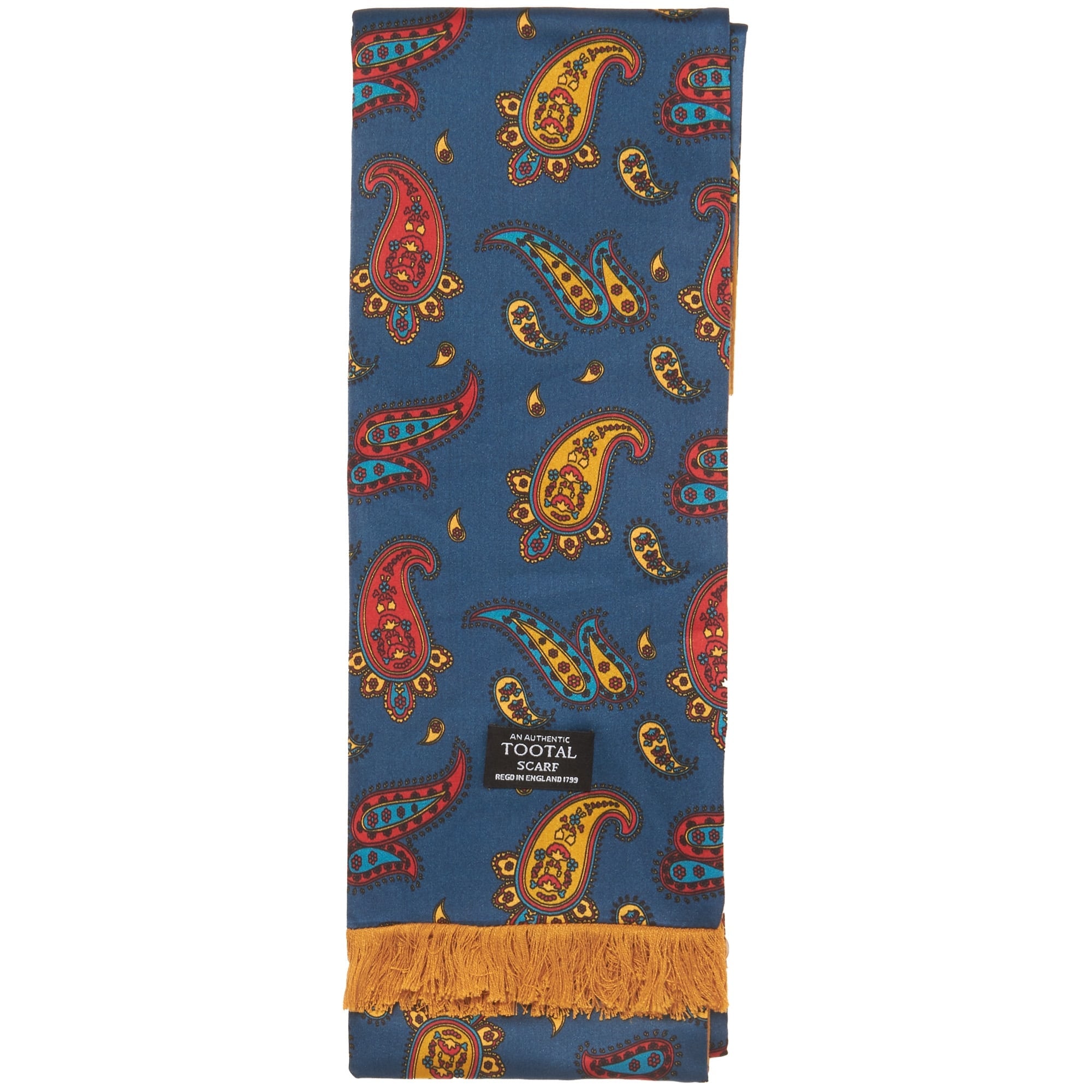 Navy Gold Paisley Silk Scarf