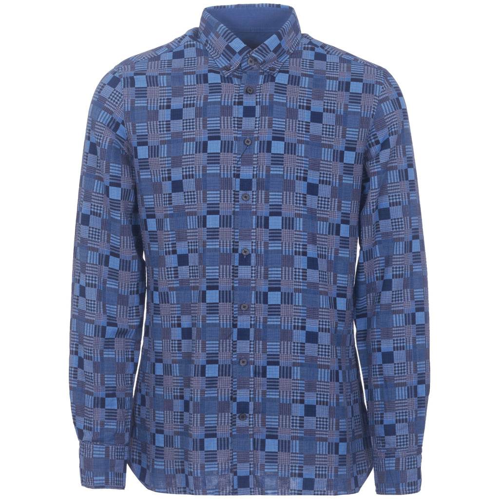 Hackett London Blue Patchwork Weave Shirt