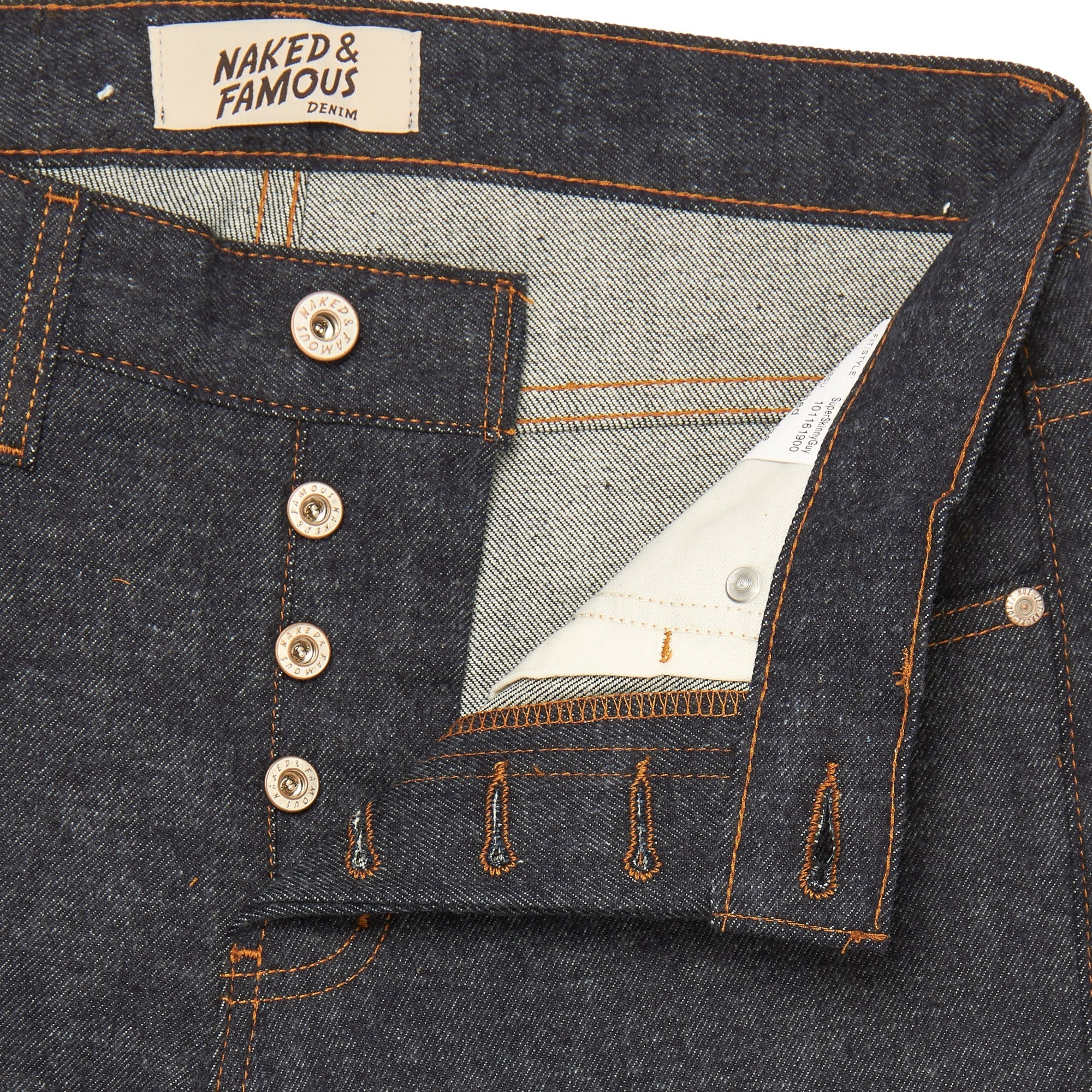 Naked and Famous Denim Indigo Super Skinny Guy Brushed Stretch Selvedge Jeans