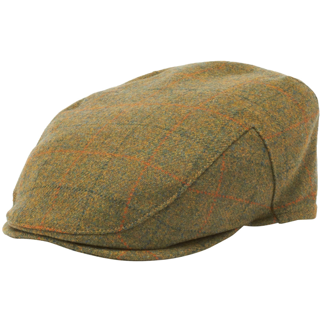 Barbour Olive Plaid Wool Crieff Flat Cap