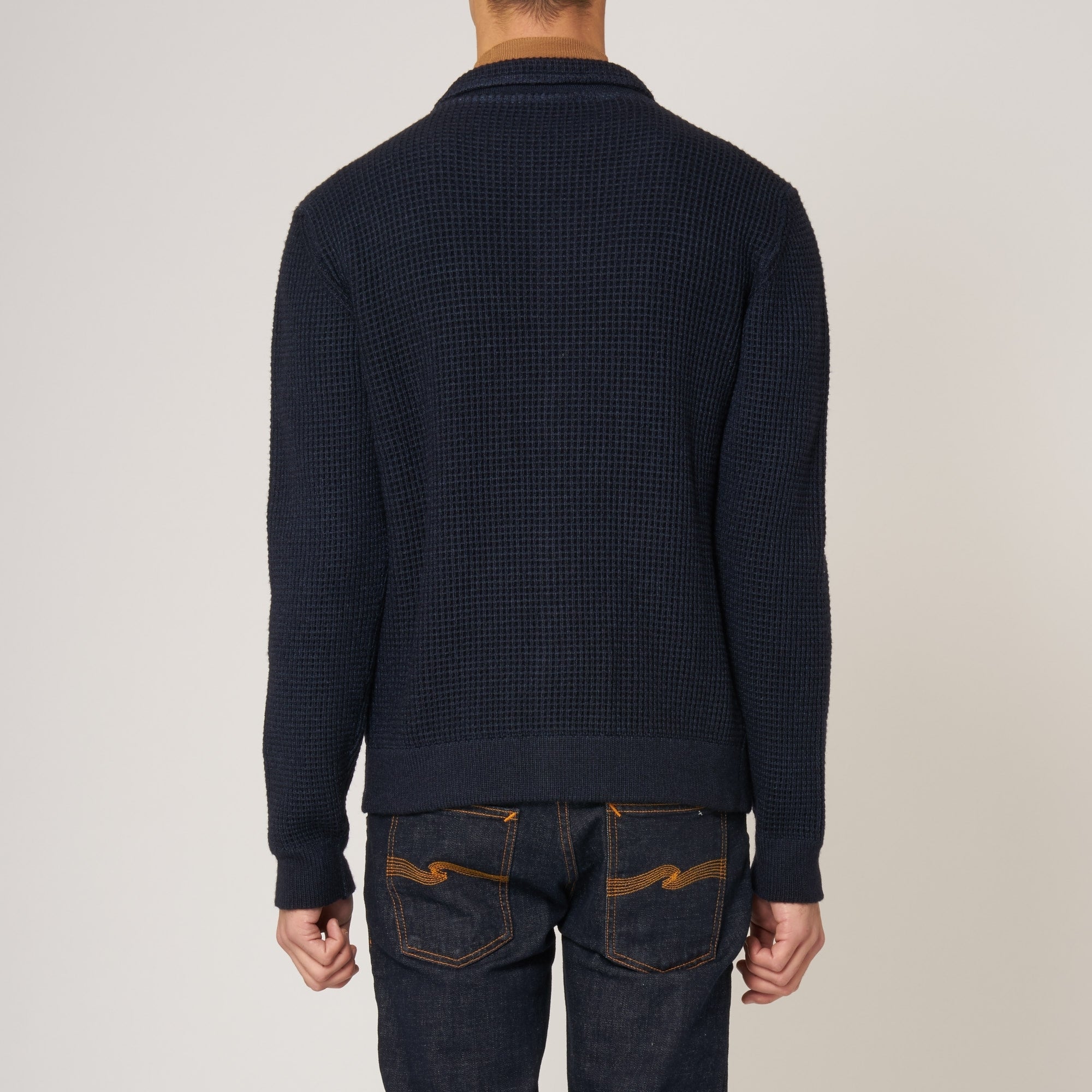 Hackett London Navy Merino Wool Waffle Knit Cardigan