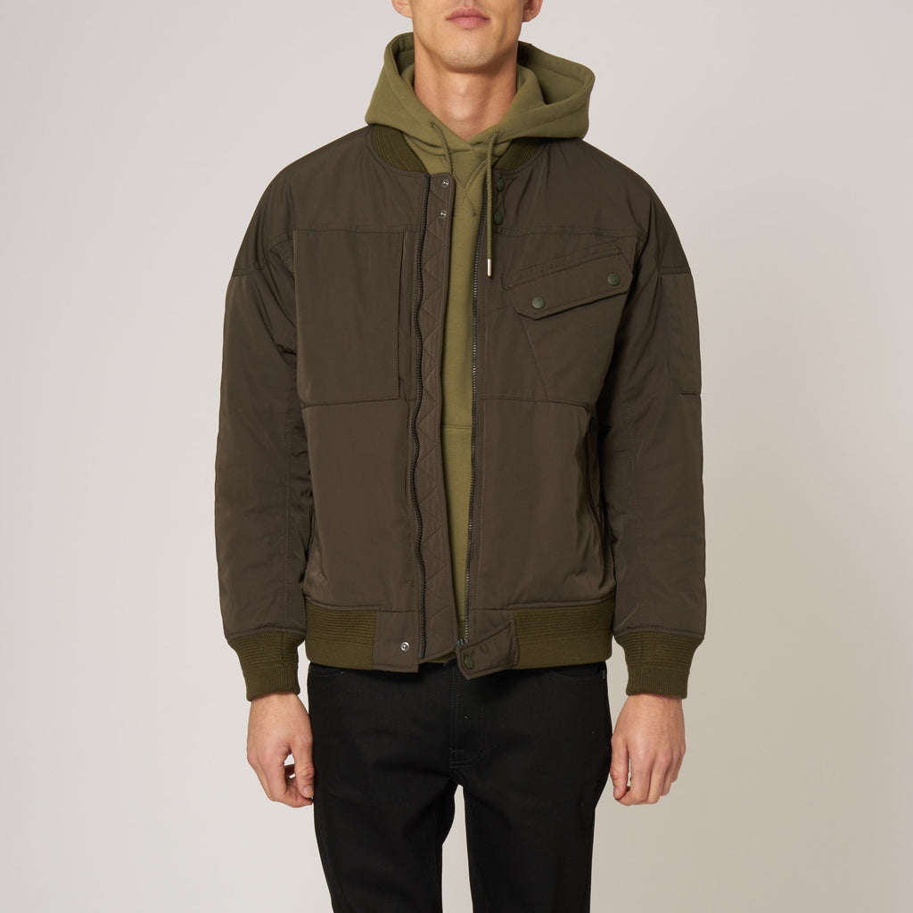 White Mountaineering Khaki Gore Windstopper Twill Yoke Sleeve MA-1 Bomber Jacket