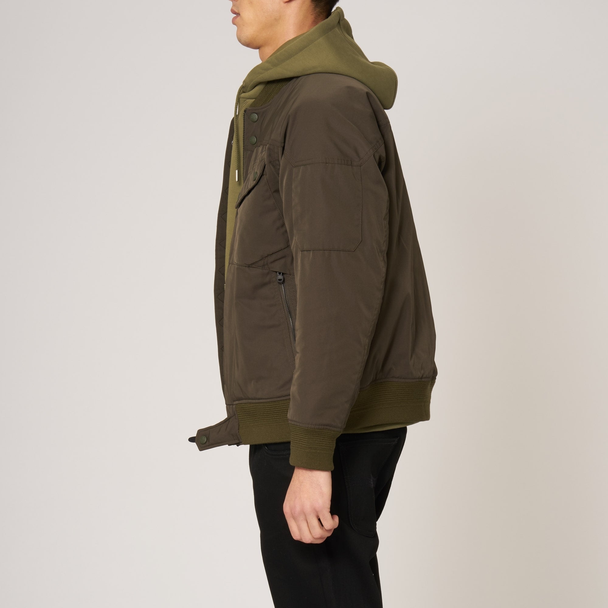 White Mountaineering Khaki Gore Windstopper Twill Yoke Sleeve MA-1 Bomber Jacket