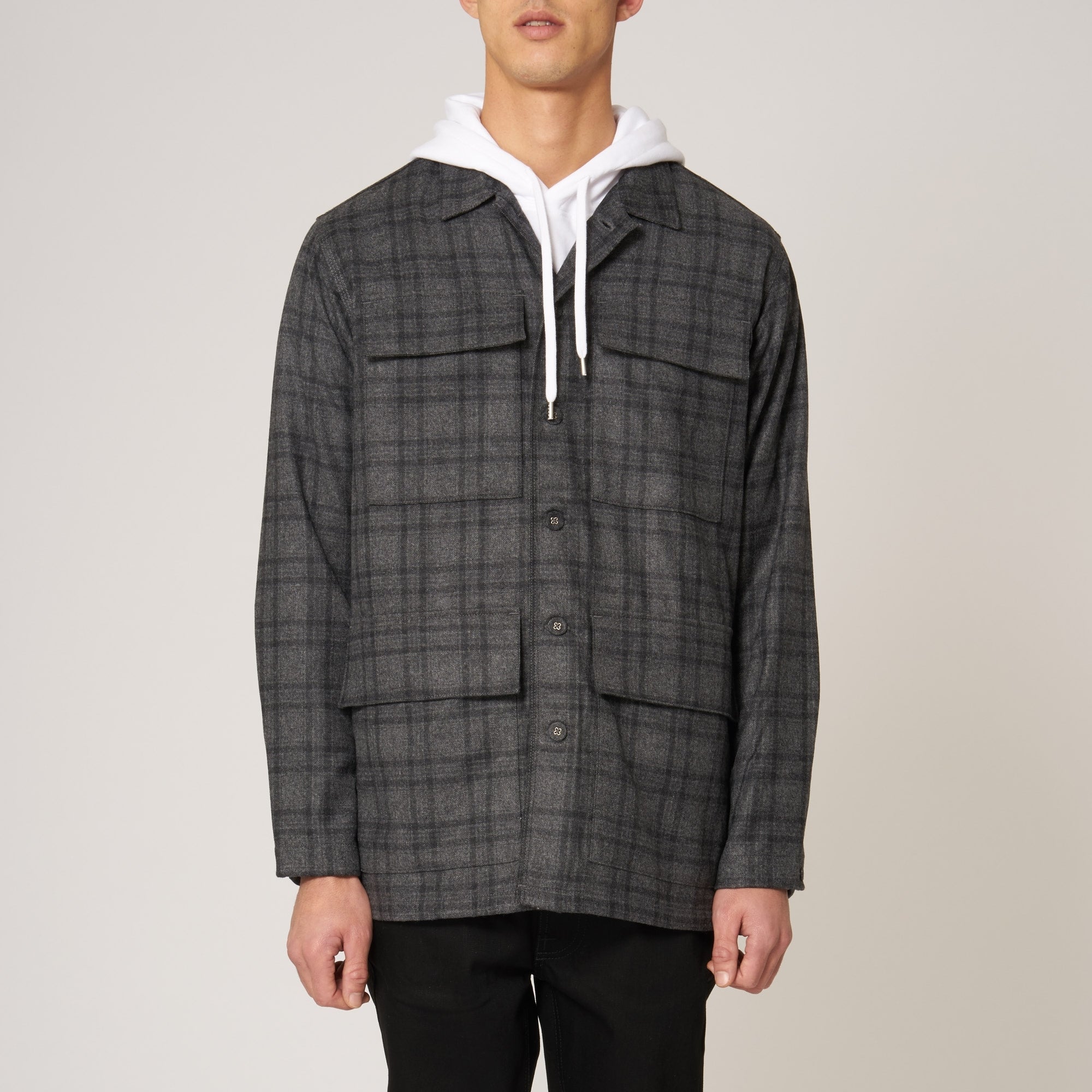 White Mountaineering Grey Check Military Shirt Jacket