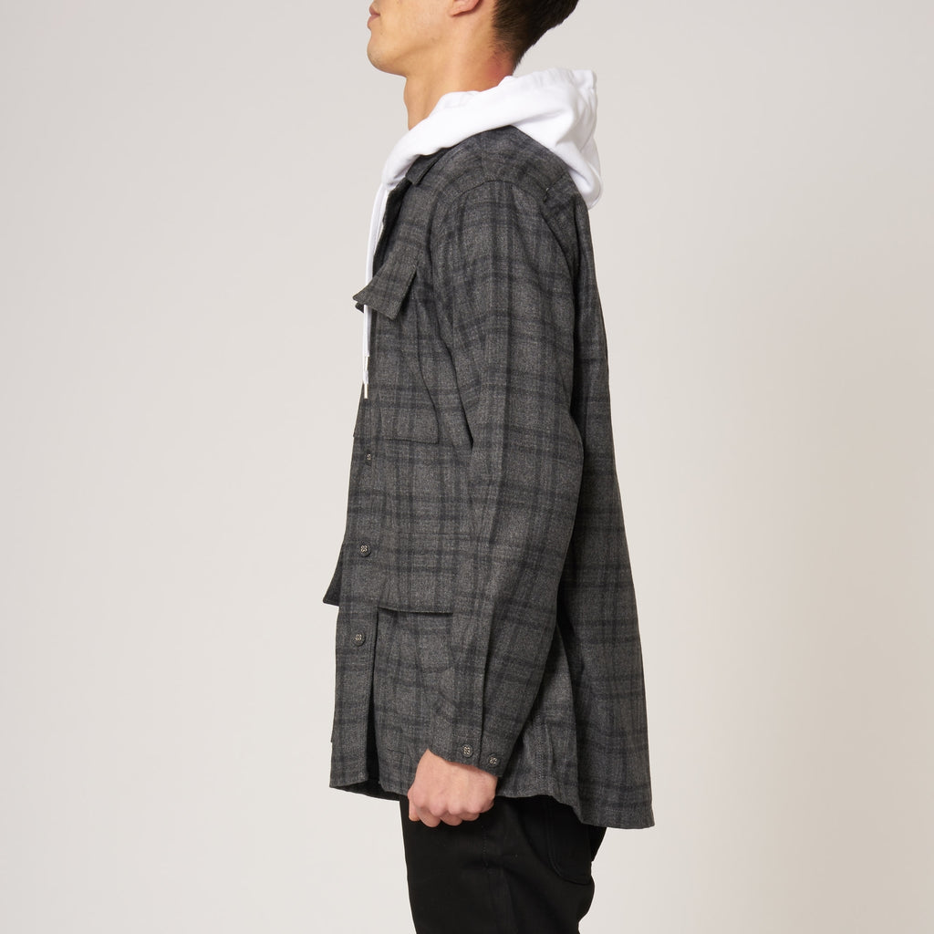 White Mountaineering Grey Check Military Shirt Jacket