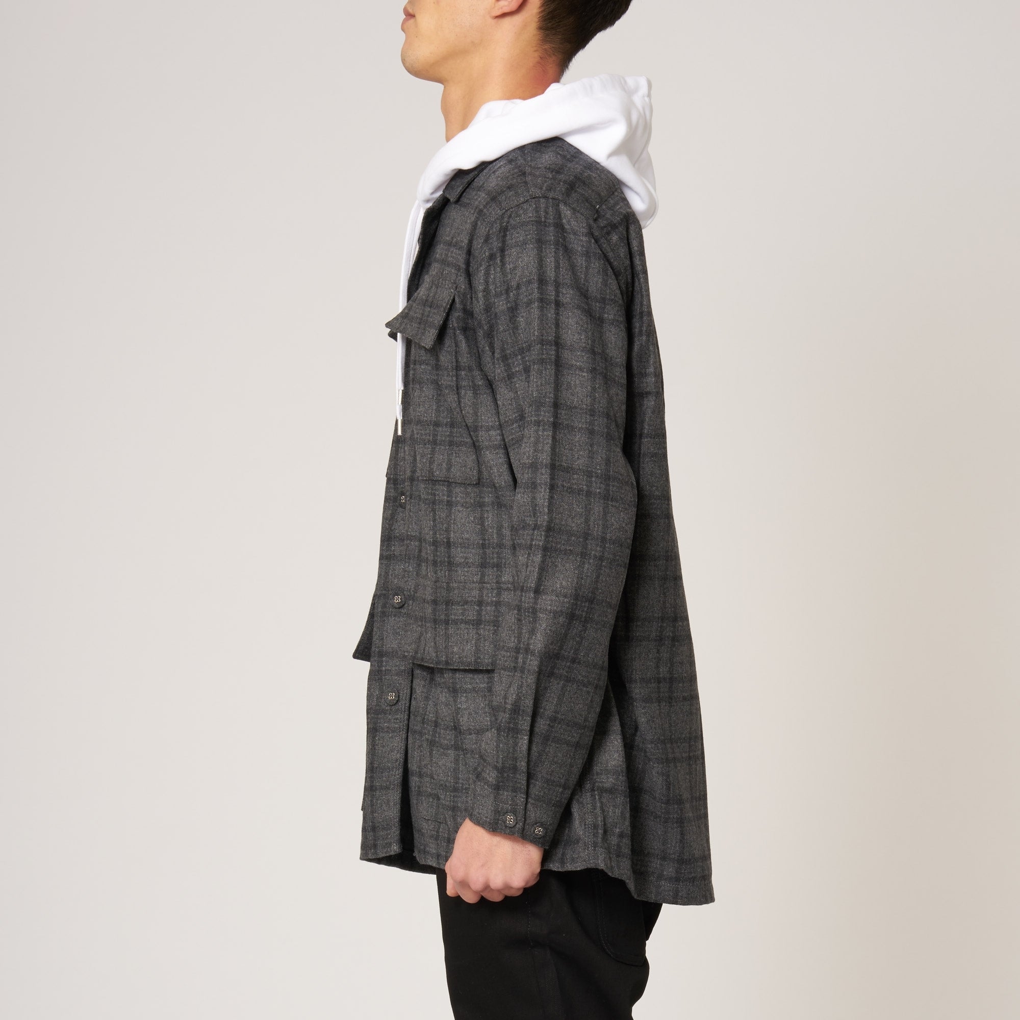White Mountaineering Grey Check Military Shirt Jacket