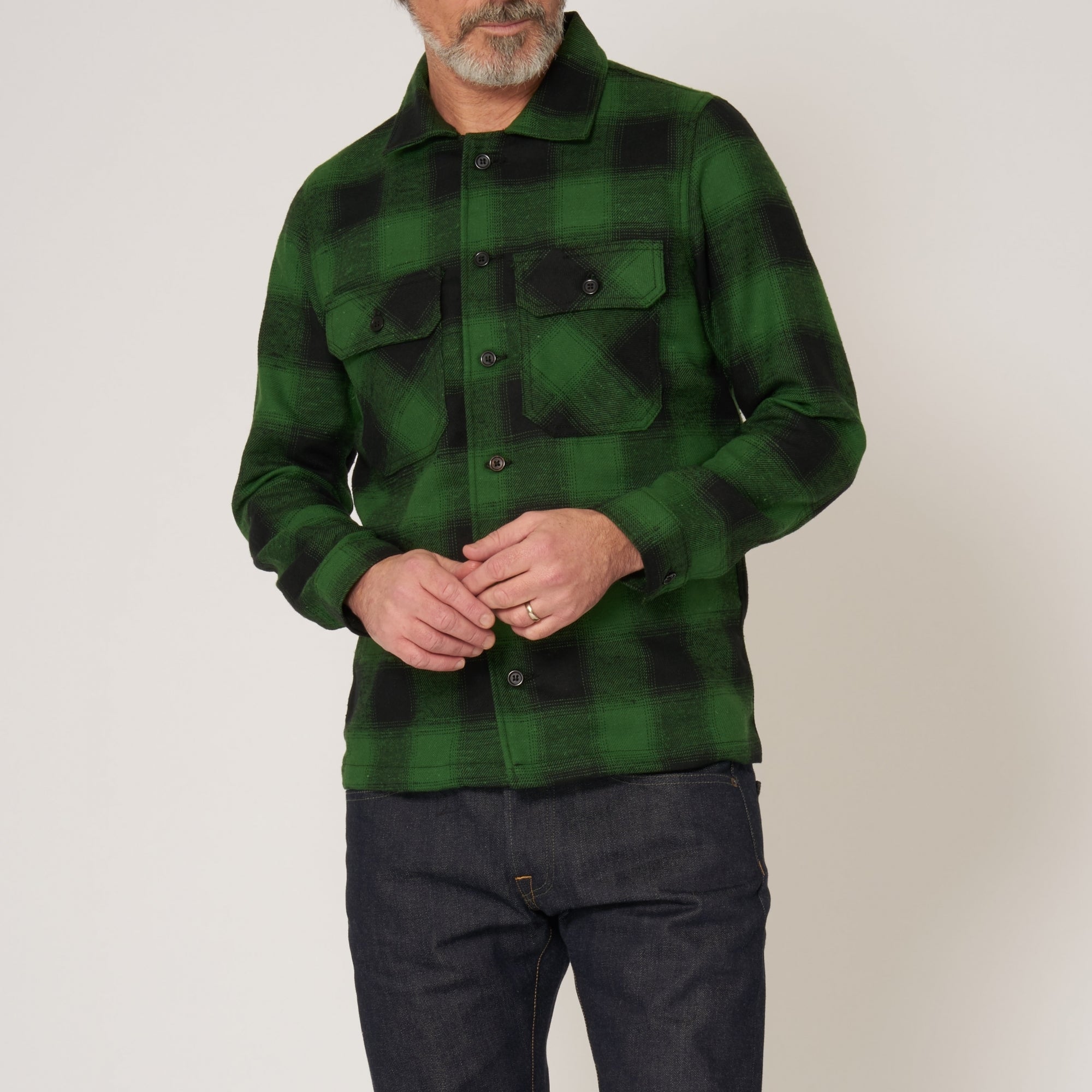 Naked and Famous Denim Green & Black Work Shirt