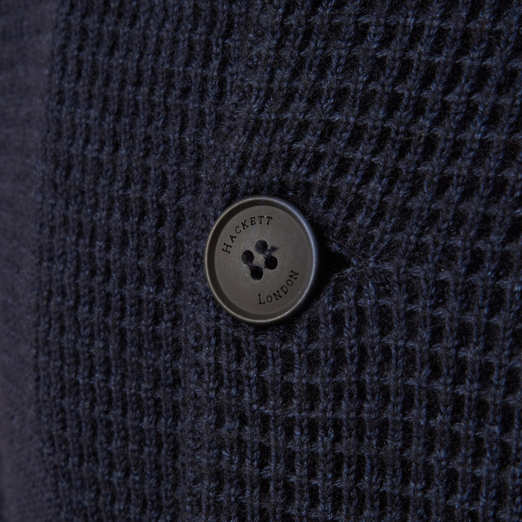 Hackett London Navy Merino Wool Waffle Knit Cardigan