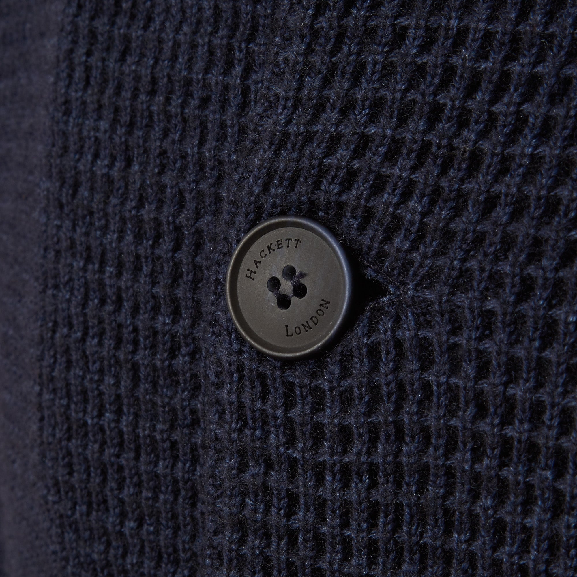 Hackett London Navy Merino Wool Waffle Knit Cardigan