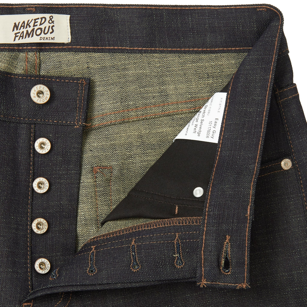 Naked and Famous Denim Indigo Slub Stretch Easy Guy Selvedge Denim Jeans