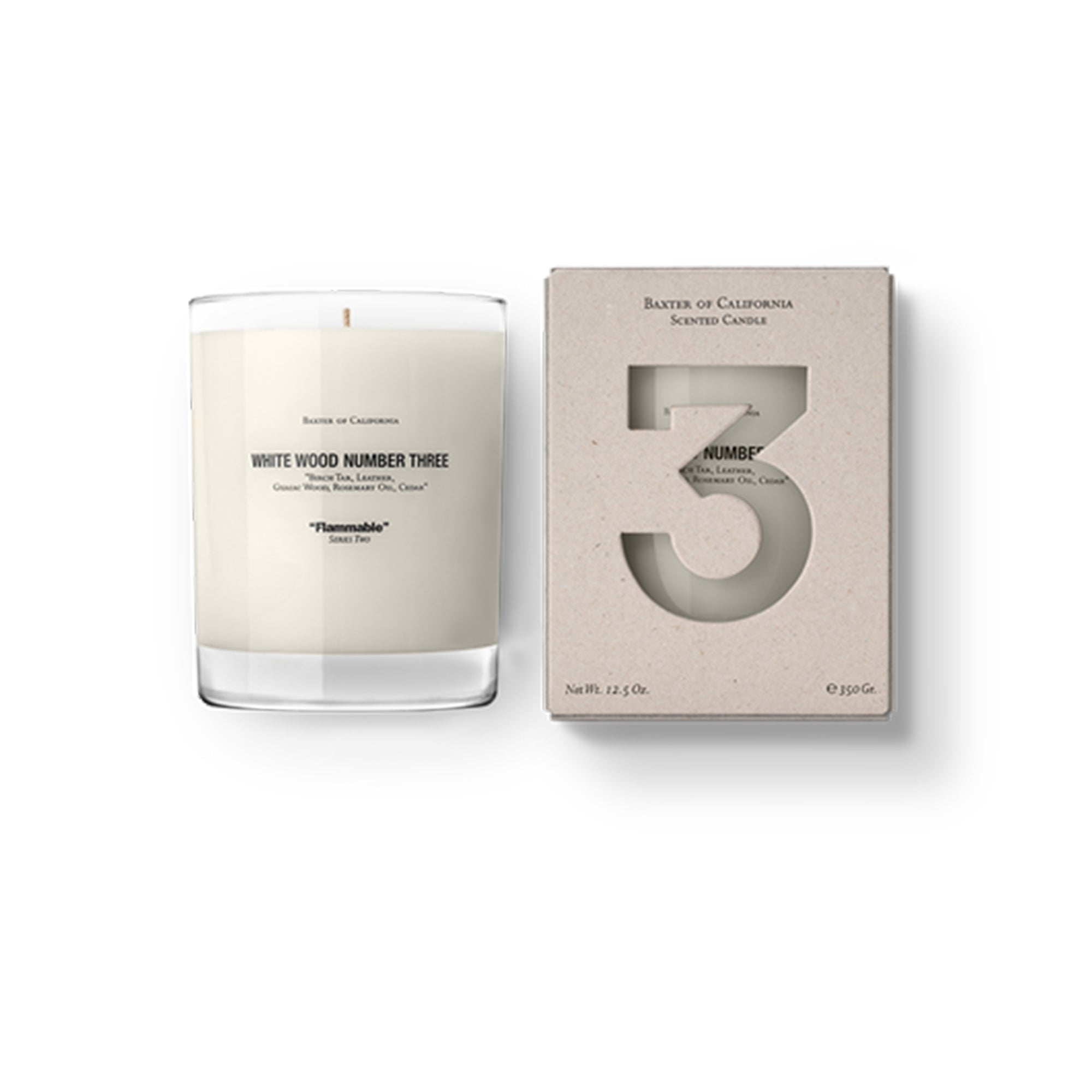 Baxter of California White Wood Number 3 Candle