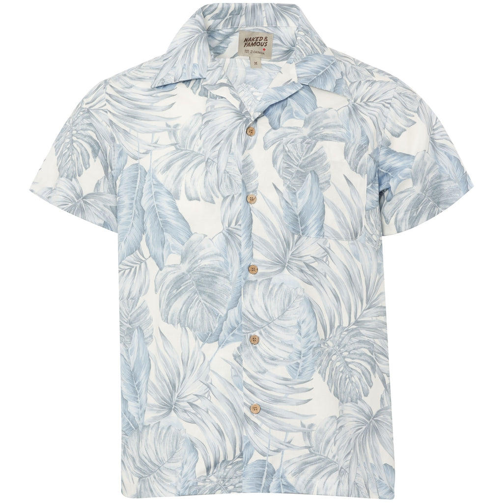 Naked and Famous Denim Tropical Leaves White Aloha Shirt