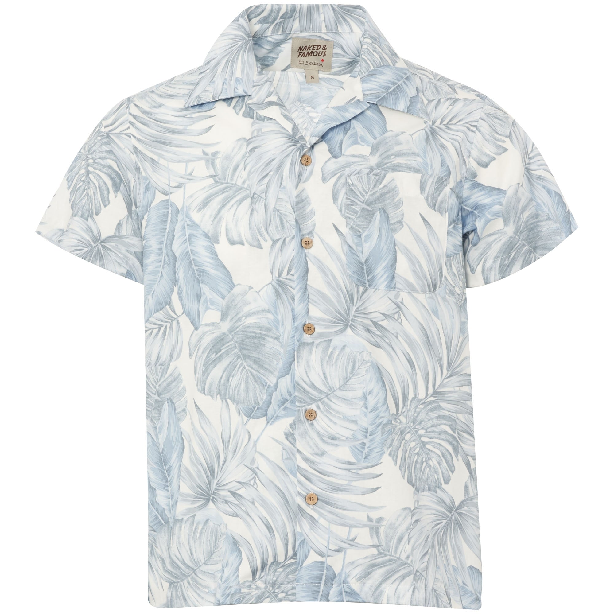 Naked and Famous Denim Tropical Leaves White Aloha Shirt