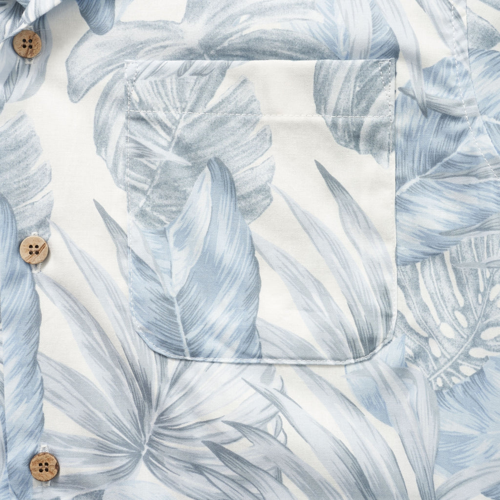 Naked and Famous Denim Tropical Leaves White Aloha Shirt