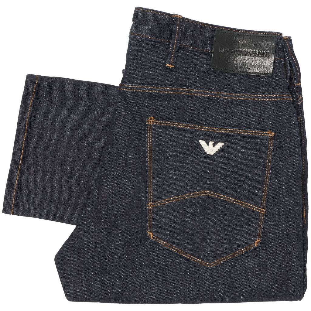 Emporio Armani Dark Blue Tobacco Stitch J06 Slim-Fit Jeans