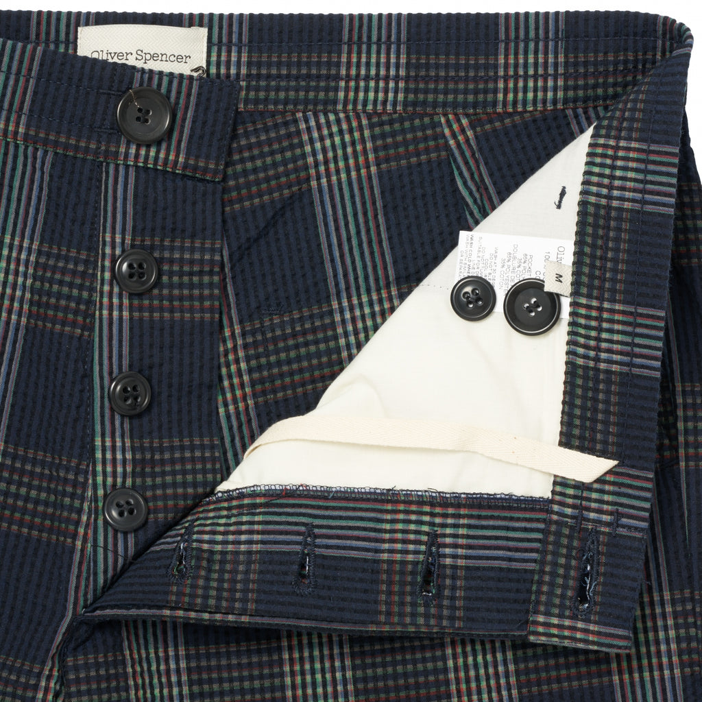 Oliver Spencer Navy Check Drawstring Short