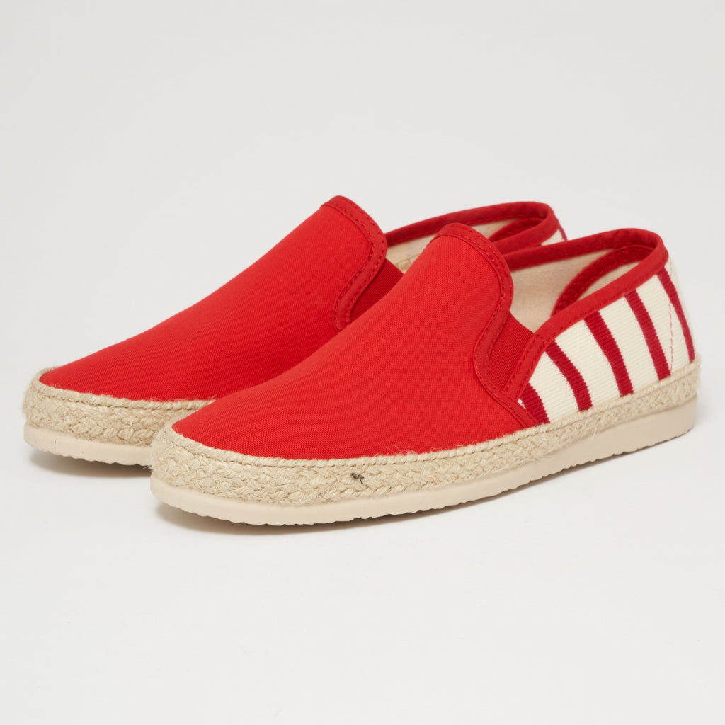 Armor Lux Striped Canvas Espadrilles - Dark Red & Natural