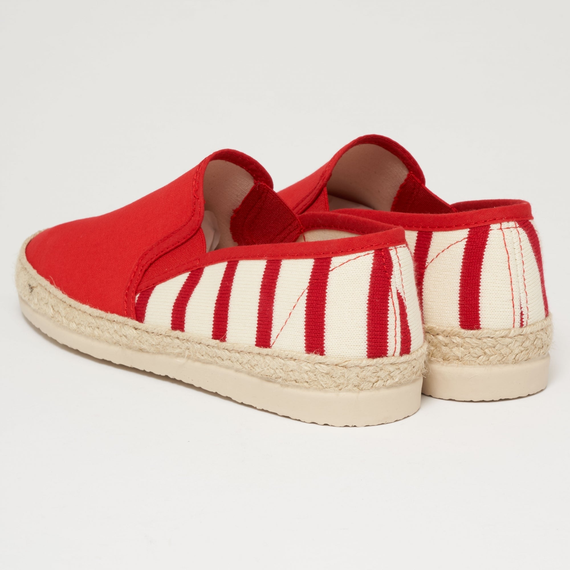 Armor Lux Striped Canvas Espadrilles - Dark Red & Natural