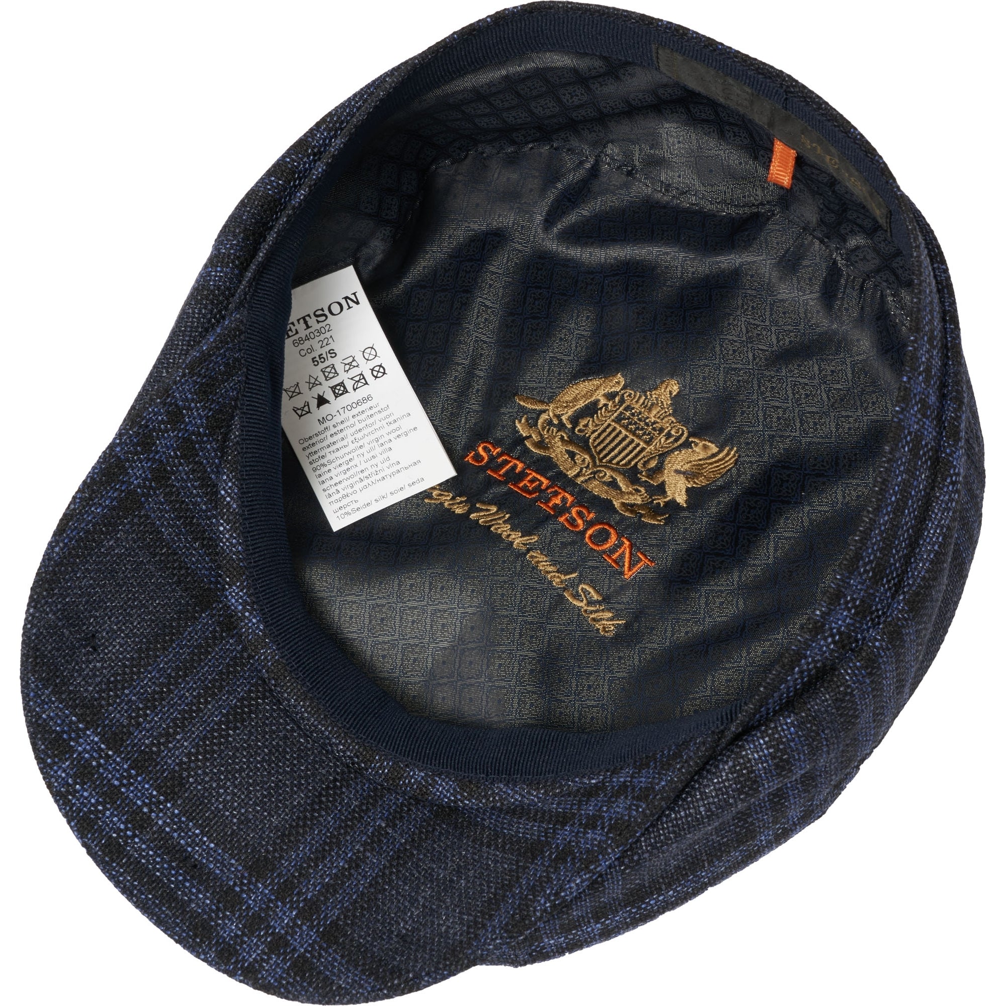 Stetson Hats Check Hatteras Flat Cap- Navy