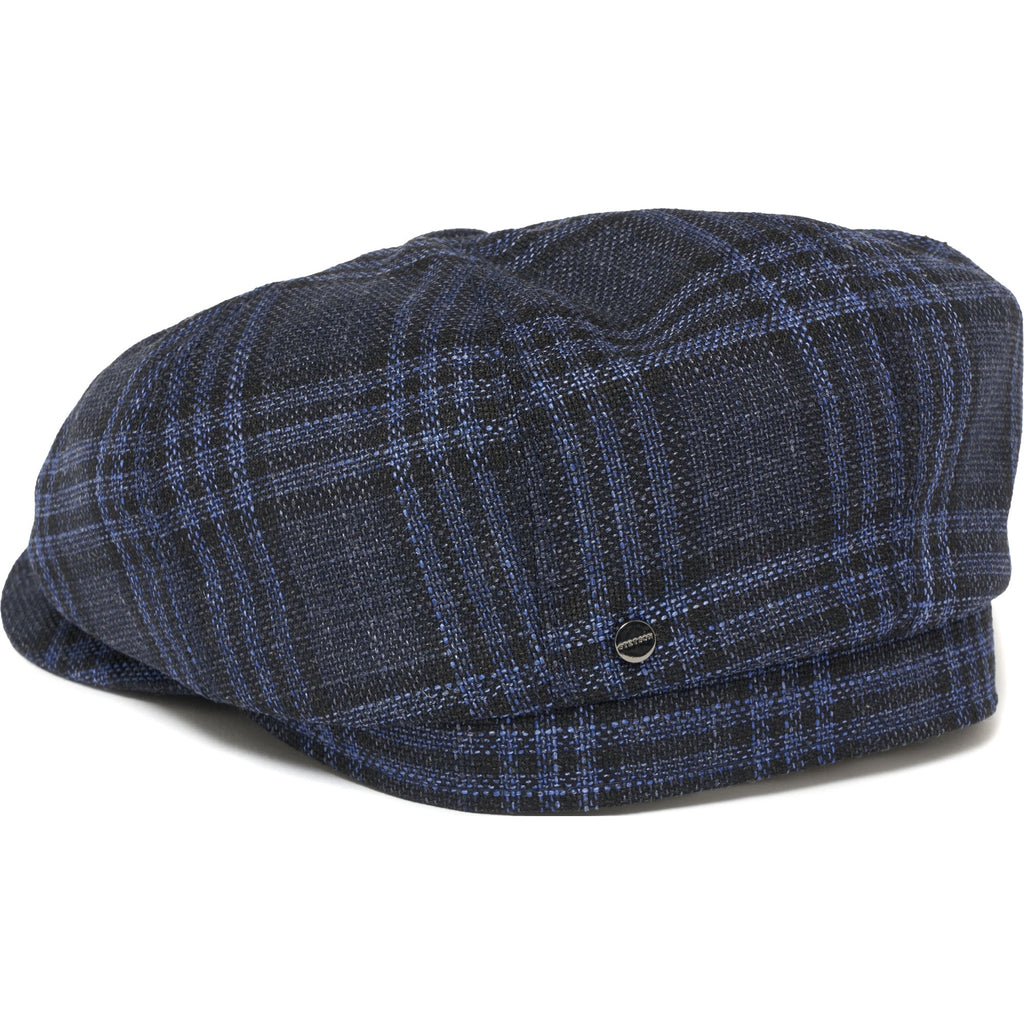 Stetson Hats Check Hatteras Flat Cap- Navy