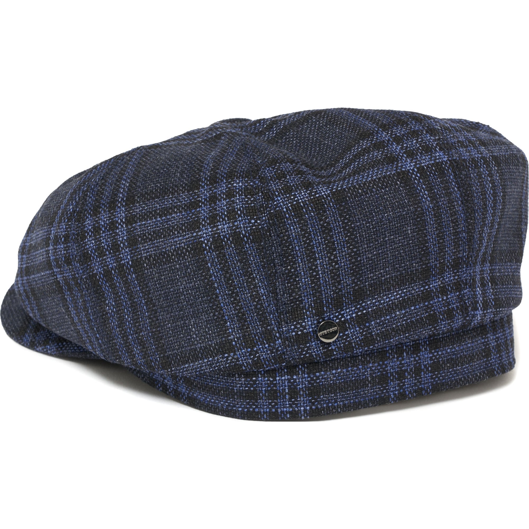 Stetson Hats Check Hatteras Flat Cap- Navy