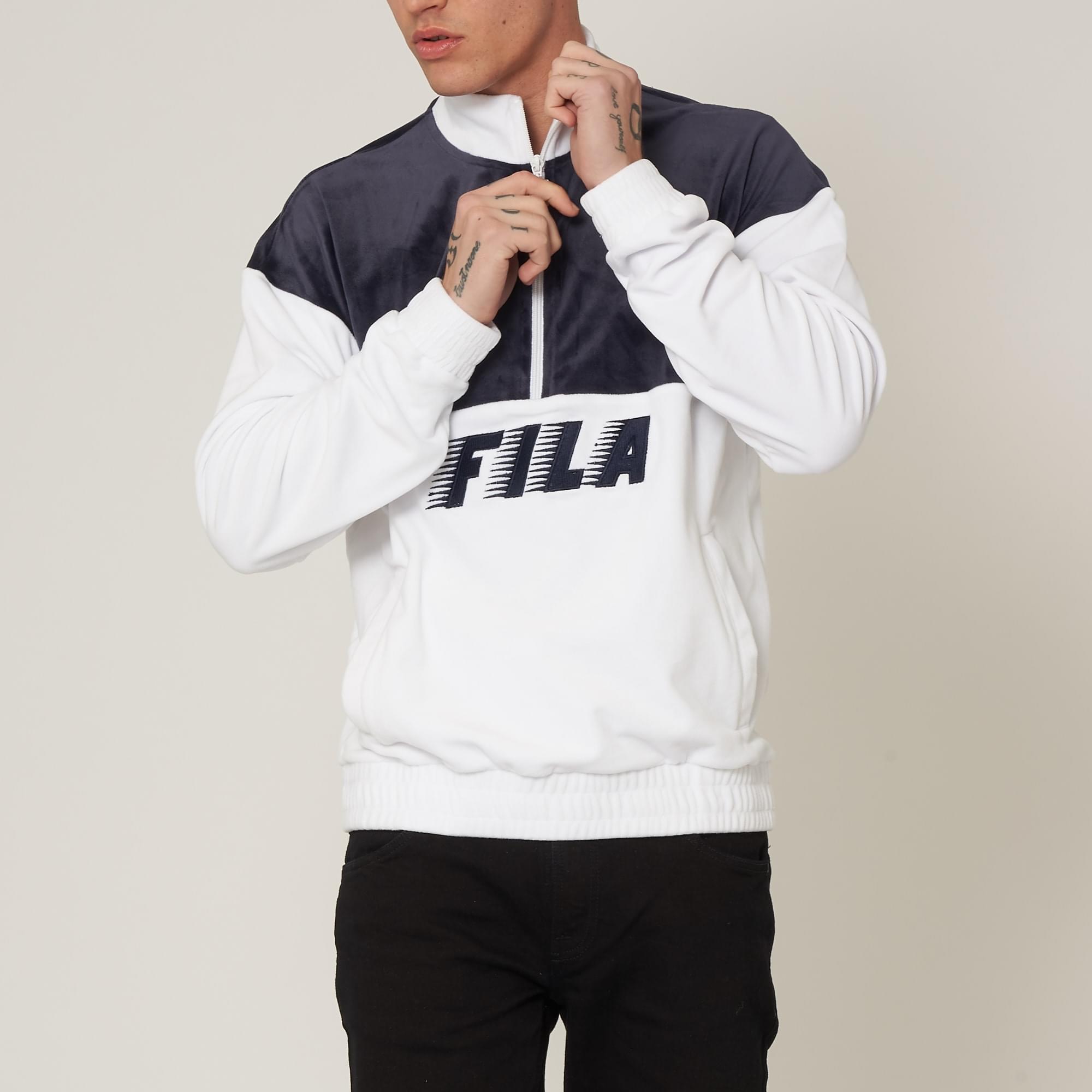 Fila Vintage White & Peacoat Easton Velour Half Zip Pullover