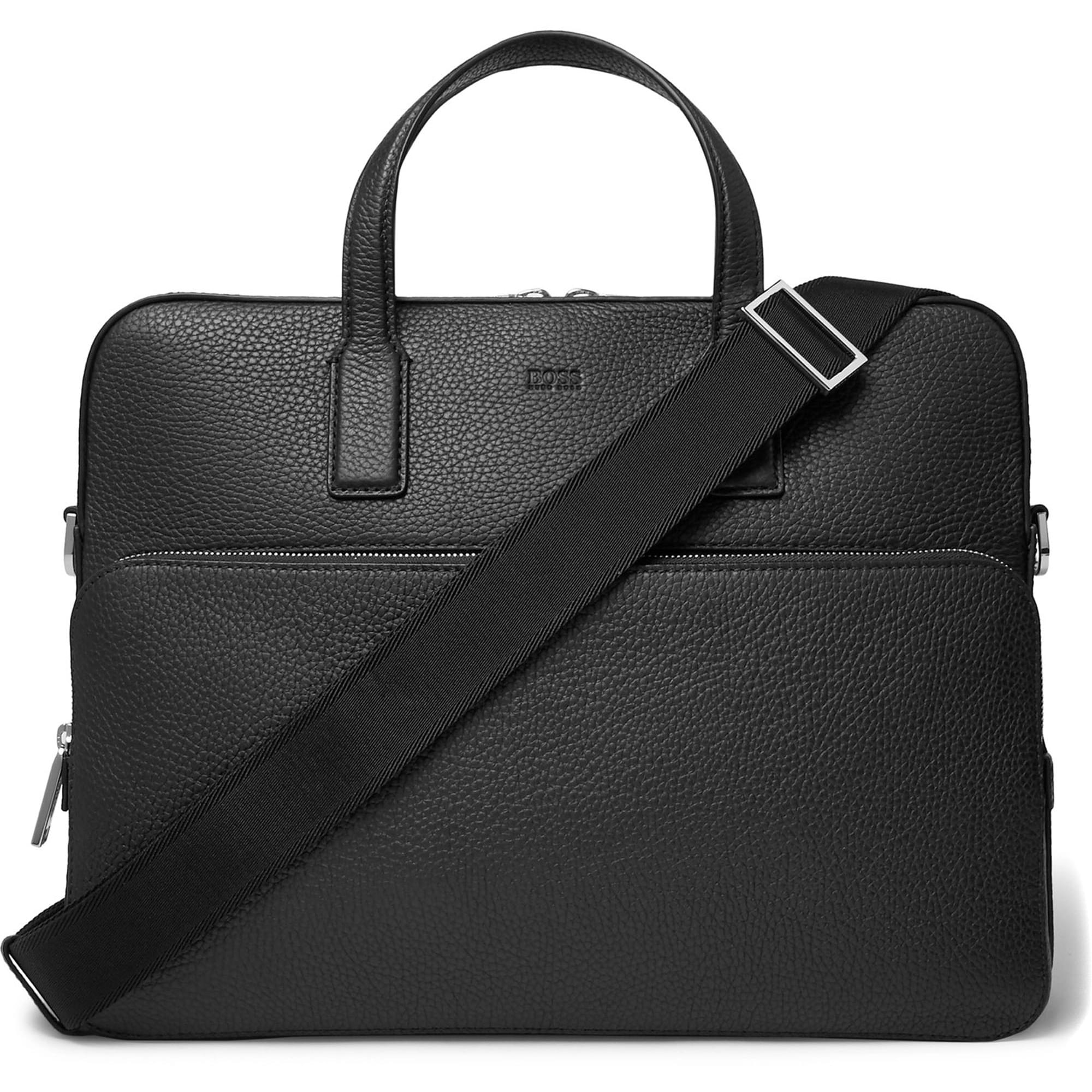 Boss Single document case in grained Italian leather - Black