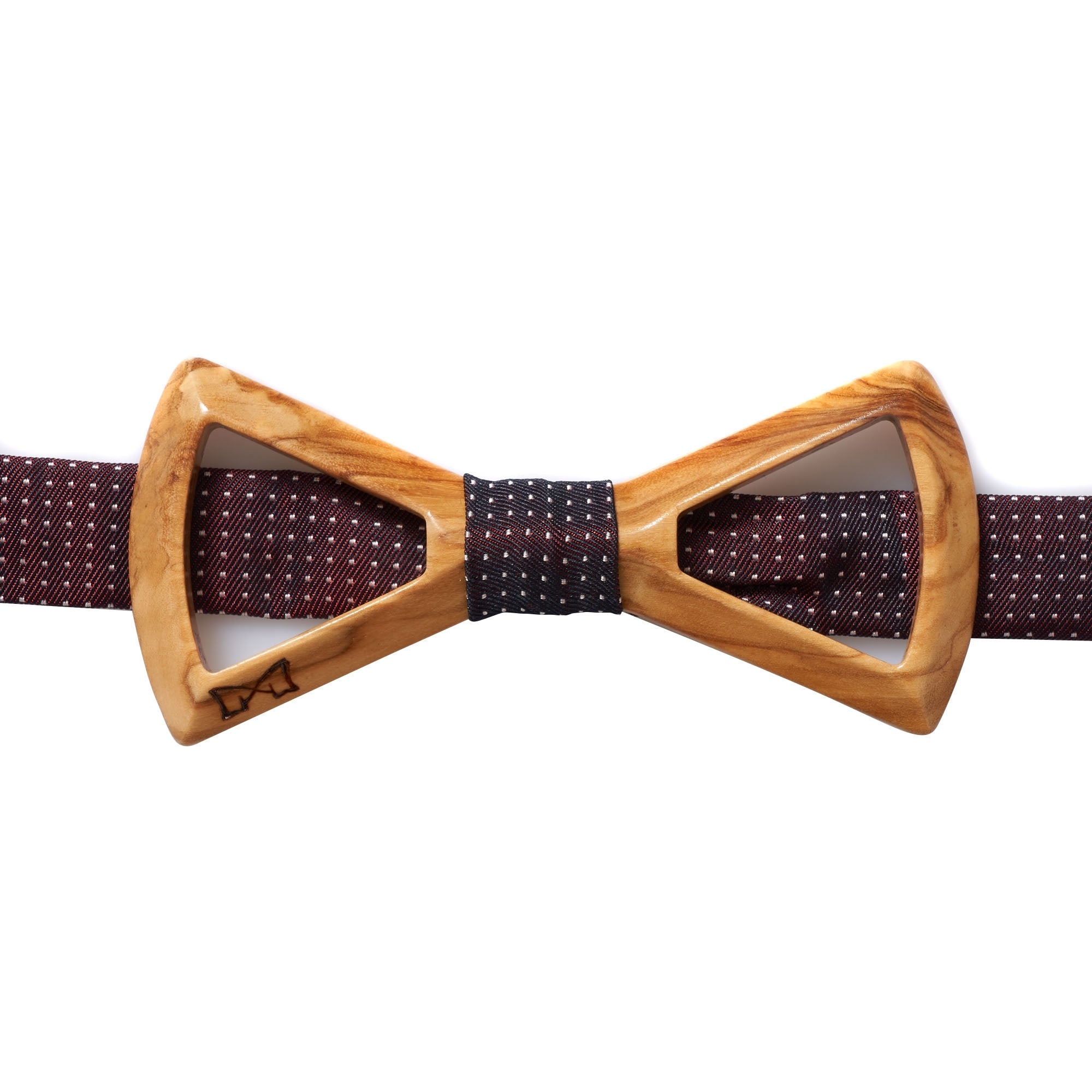 Marzullo Burgundy Polka Dot Silk Wooden Bow Tie