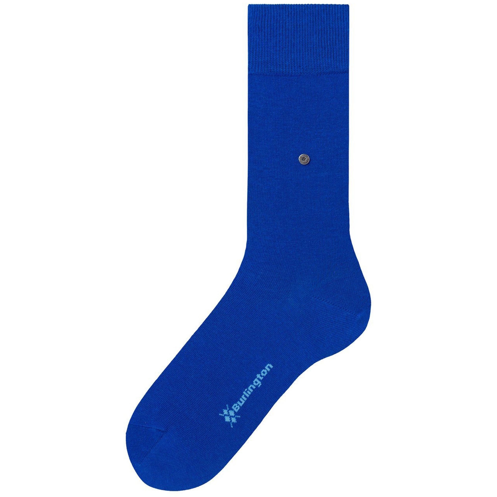 A single royal blue sock with a grey circular logo on the ankle and a small white logo on the foot.