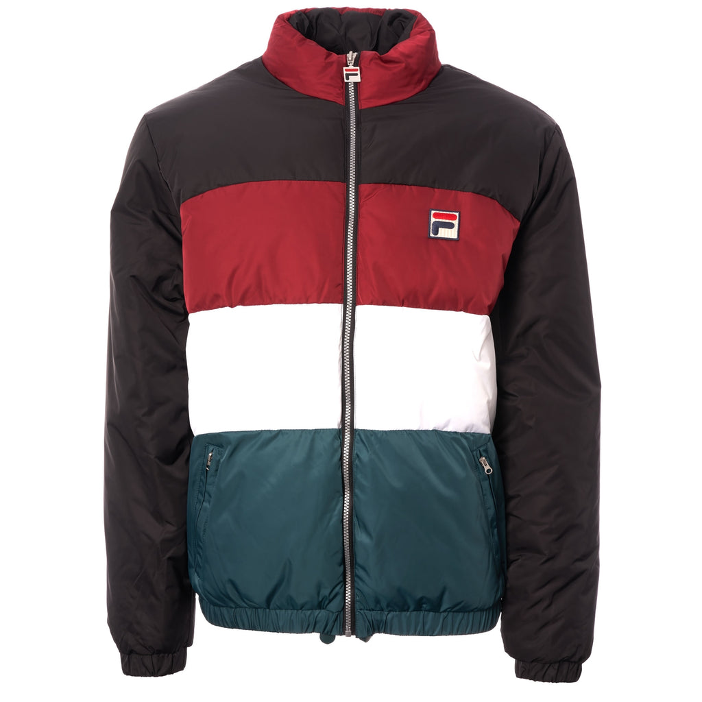 Fila Vintage Neo Colour Blocked Puffa Jacket - Black, Tibetan Red, White & Atlantic Deep