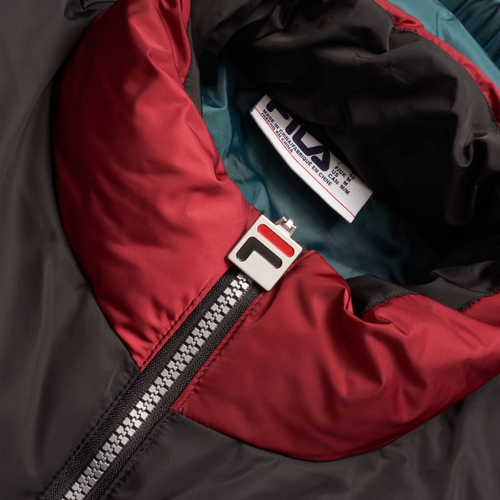 Fila Vintage Neo Colour Blocked Puffa Jacket - Black, Tibetan Red, White & Atlantic Deep