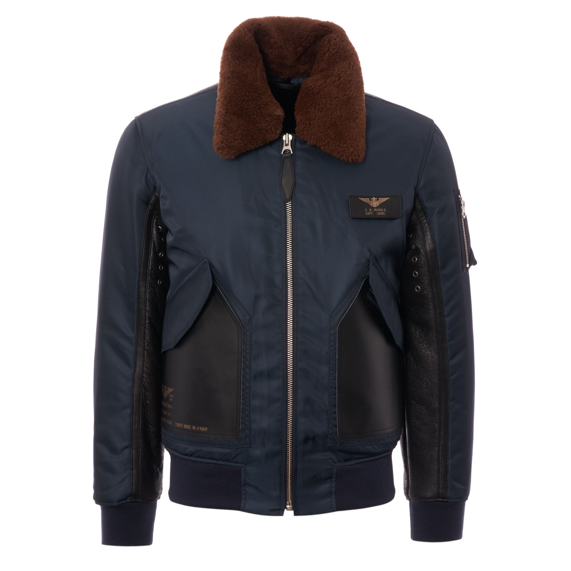 Schott NYC Limited Edition LMCWU46P Bomber Jacket - Navy & Black