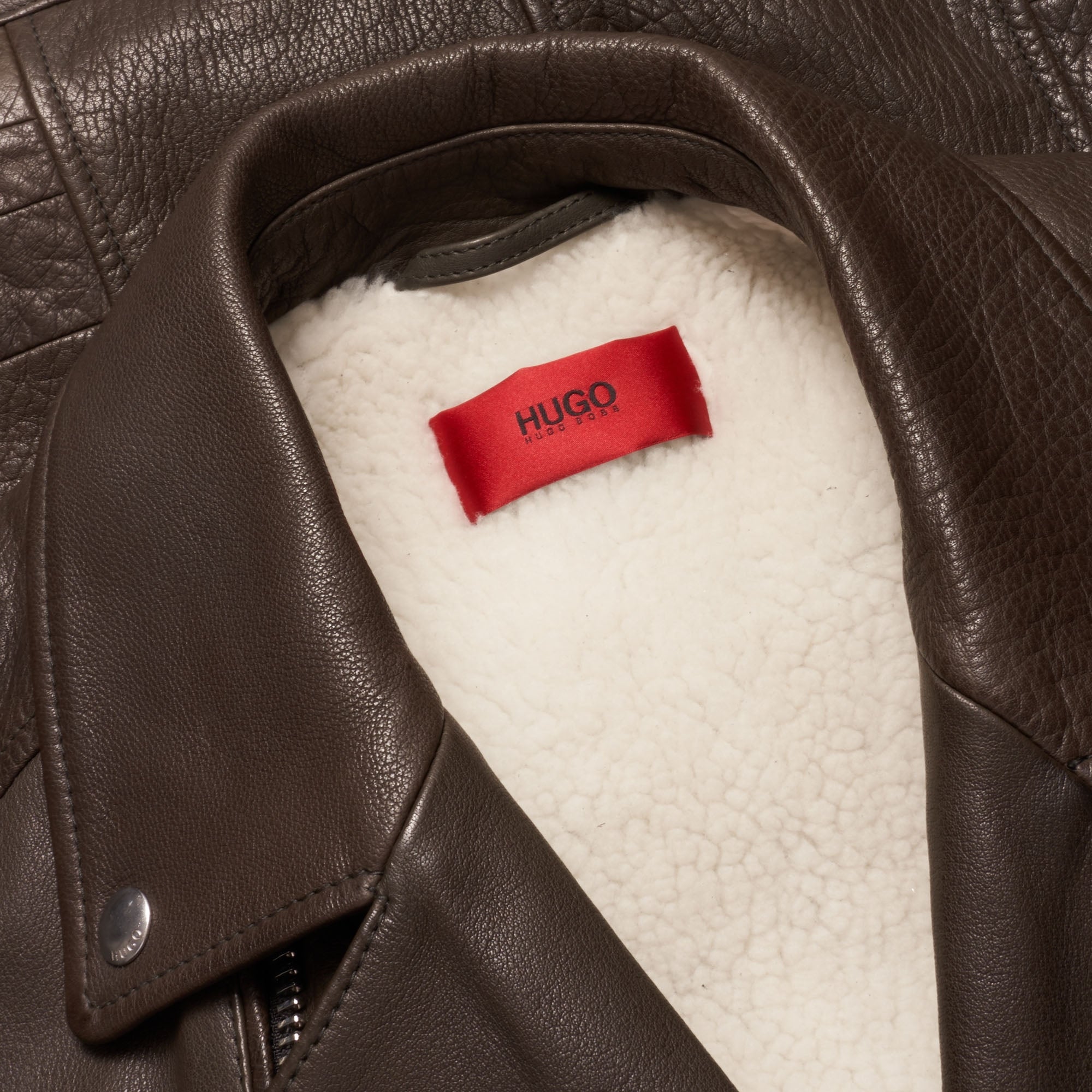 HUGO Lanster Leather Biker Jacket - Dark Green