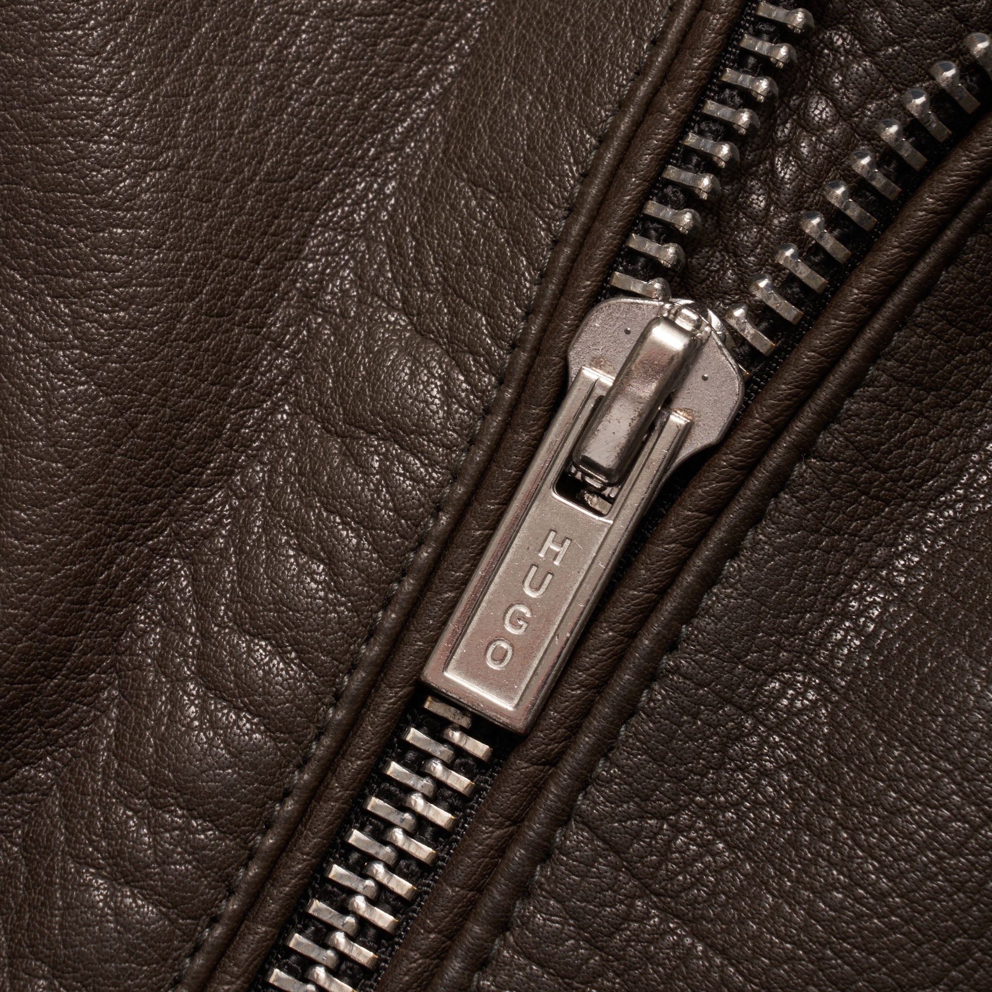HUGO Lanster Leather Biker Jacket - Dark Green