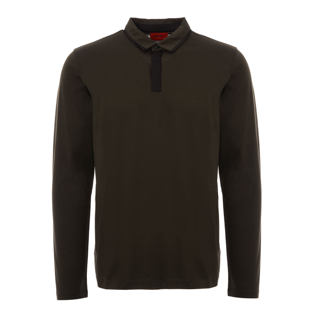 HUGO Dalander Long Sleeve Polo Shirt - Dark Green