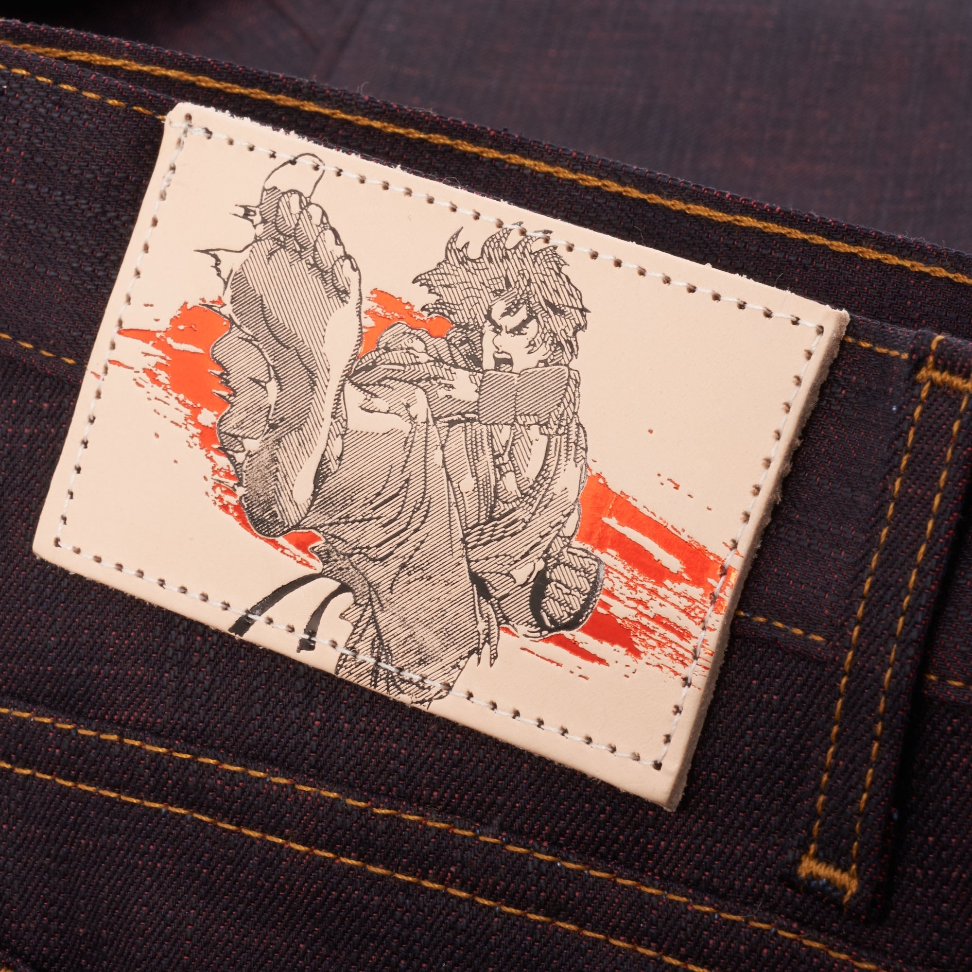 Naked & Famous x Street Fighter™ 2 Super Guy Ken Shoryuken Selvedge Denim - Indigo & Red