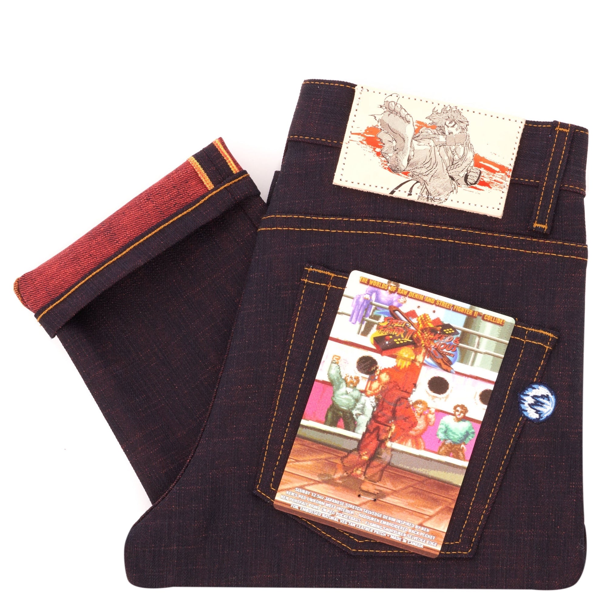 Naked & Famous x Street Fighter™ 2 Super Guy Ken Shoryuken Selvedge Denim - Indigo & Red