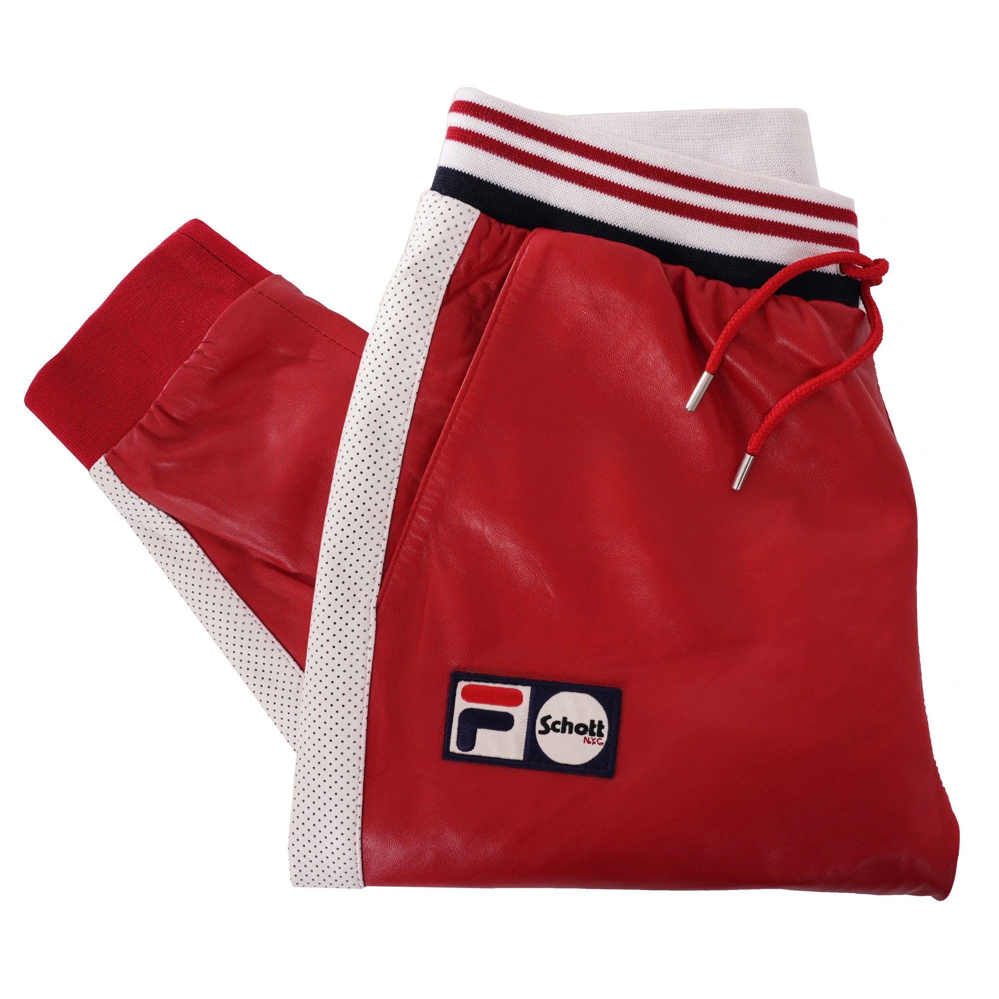Fila x Schott NYC Luigi Leather Track Pants - Red